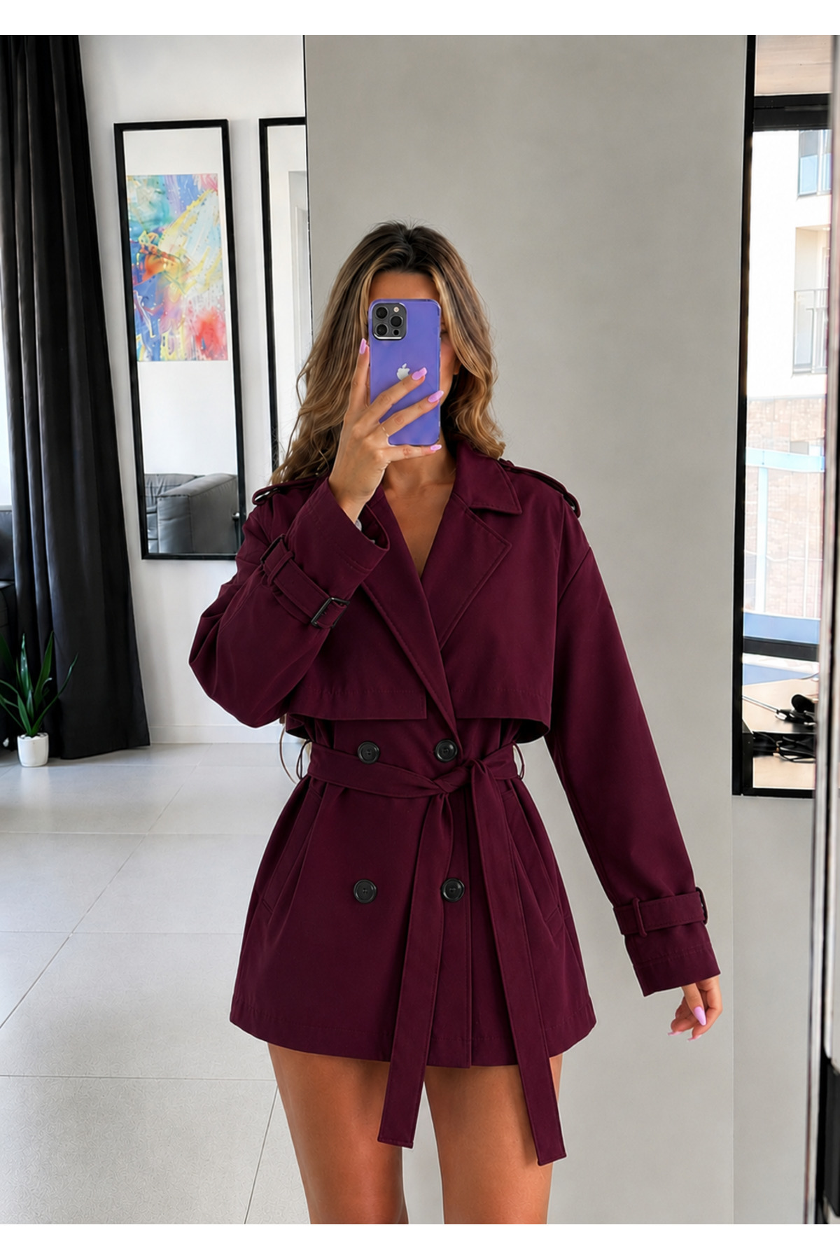Ekim Store Pelerinli Düğmeli Kruvaze Trençkot görsel 4