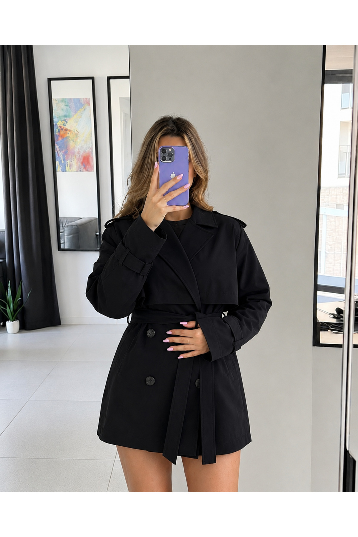 Ekim Store Pelerinli Düğmeli Kruvaze Trençkot görsel 4