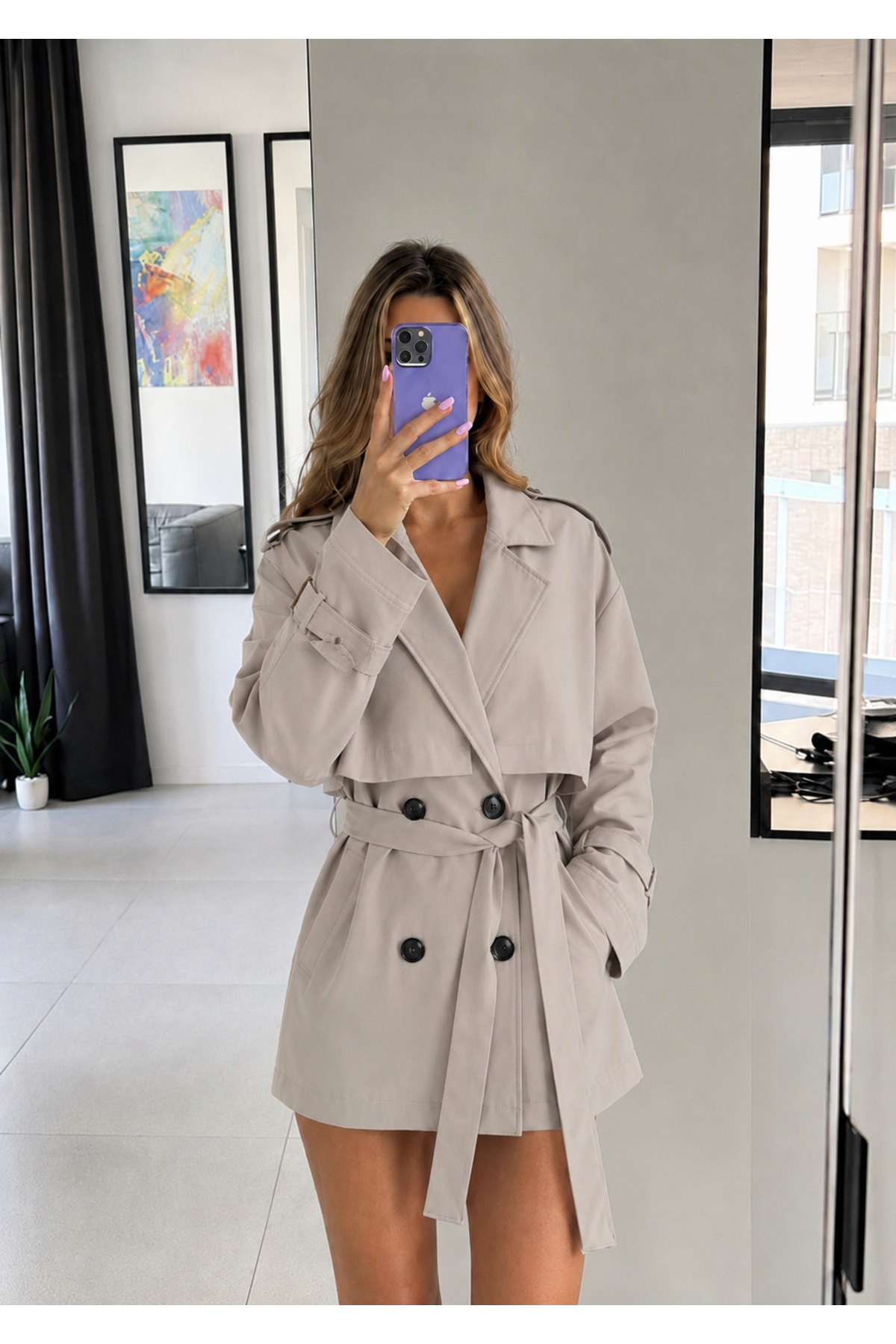 Ekim Store Pelerinli Düğmeli Kruvaze Trençkot görsel 5