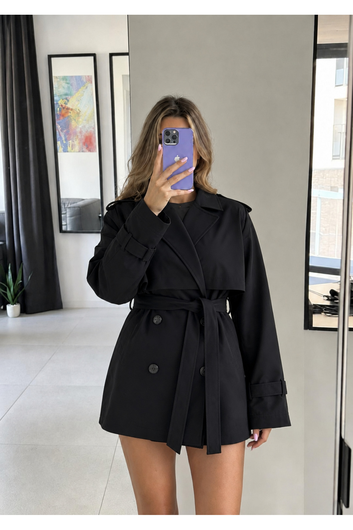 Ekim Store Pelerinli Düğmeli Kruvaze Trençkot görsel 5