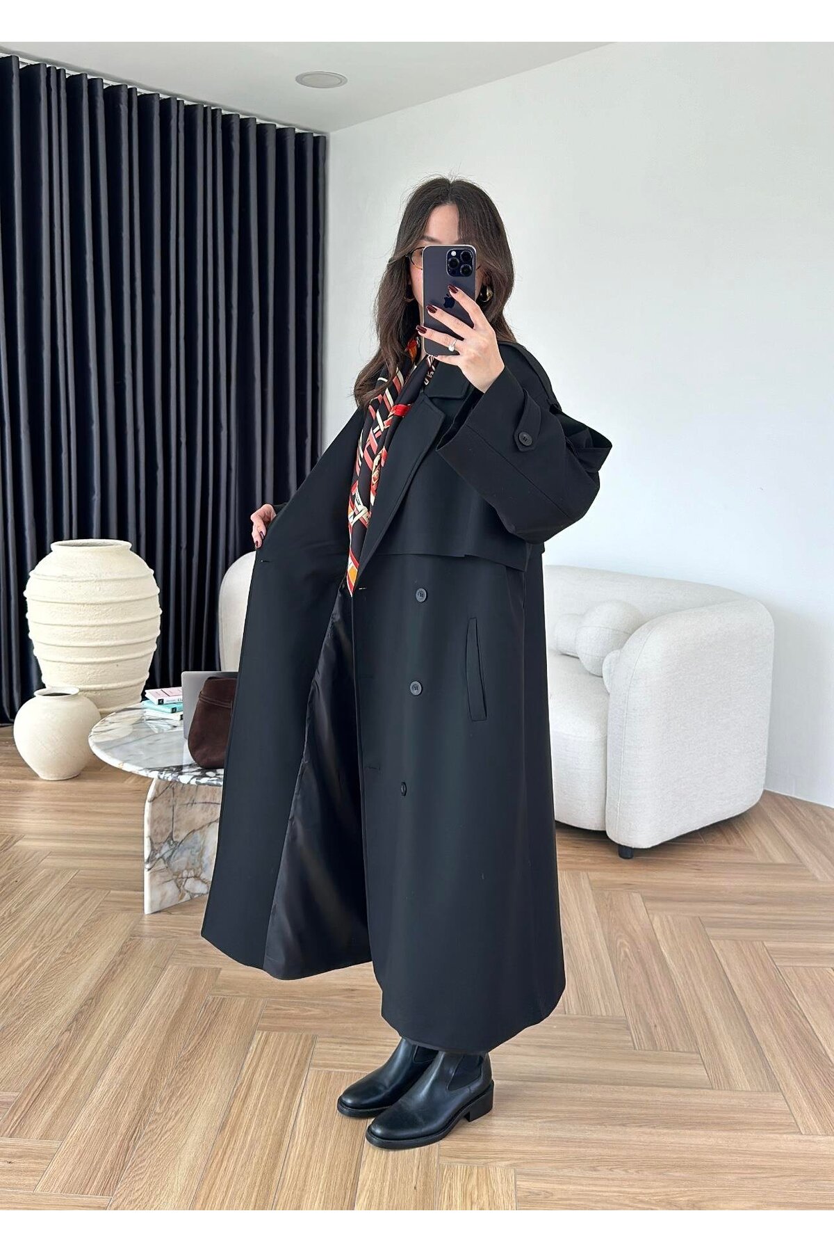 feiruz Premium Kumaş Astarlı Uzun Trençkot görsel 5