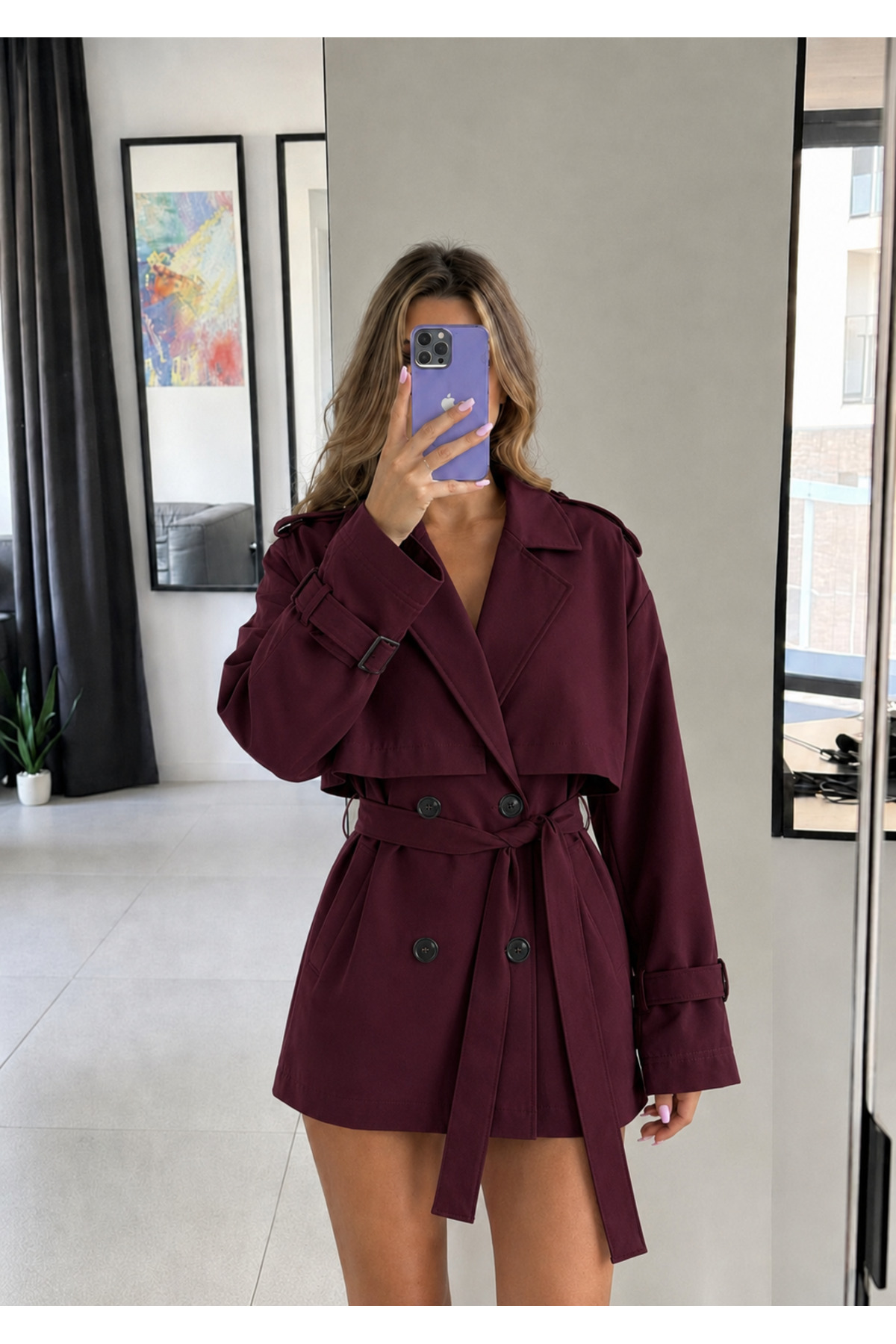 Ekim Store Pelerinli Düğmeli Kruvaze Trençkot görsel 2