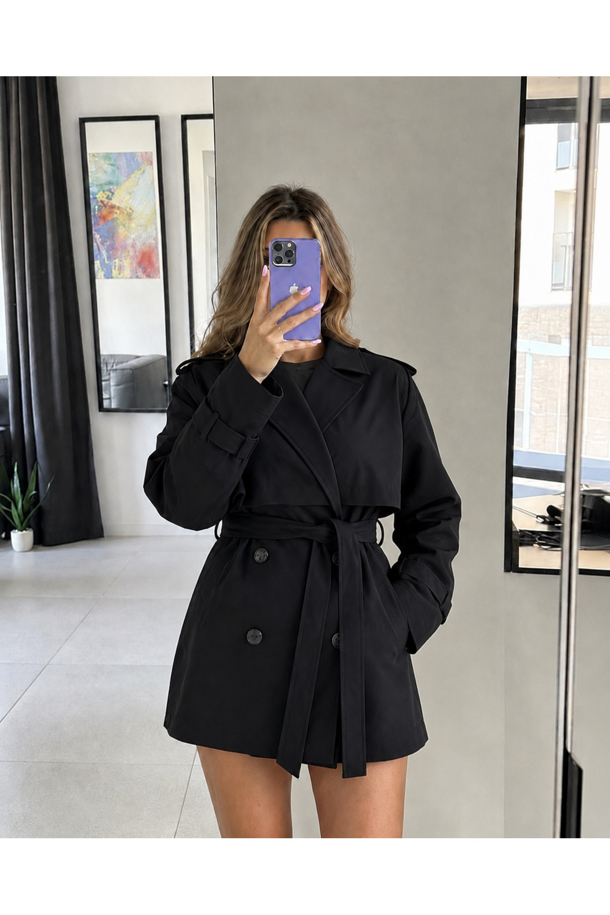 Ekim Store Pelerinli Düğmeli Kruvaze Trençkot görsel 2