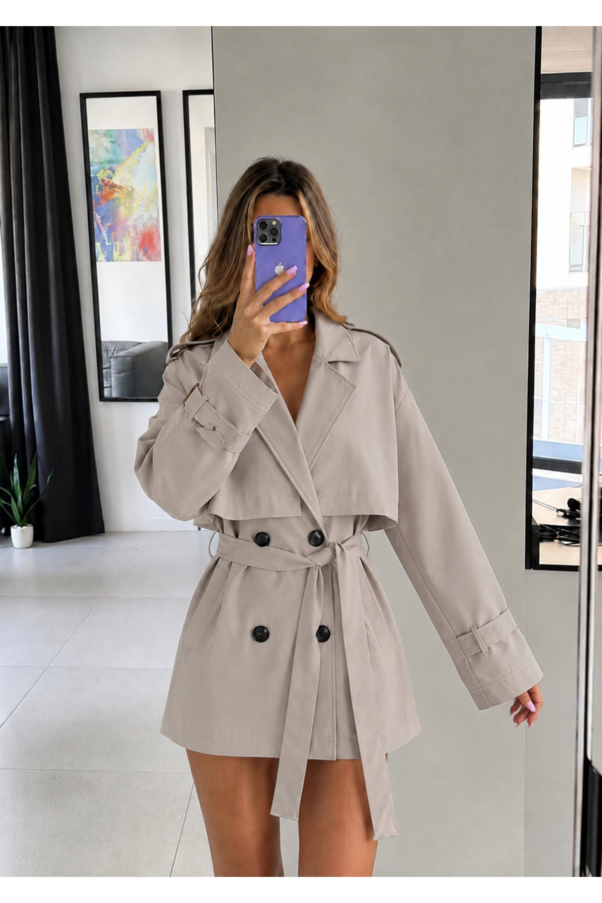 Ekim Store Pelerinli Düğmeli Kruvaze Trençkot görsel 3