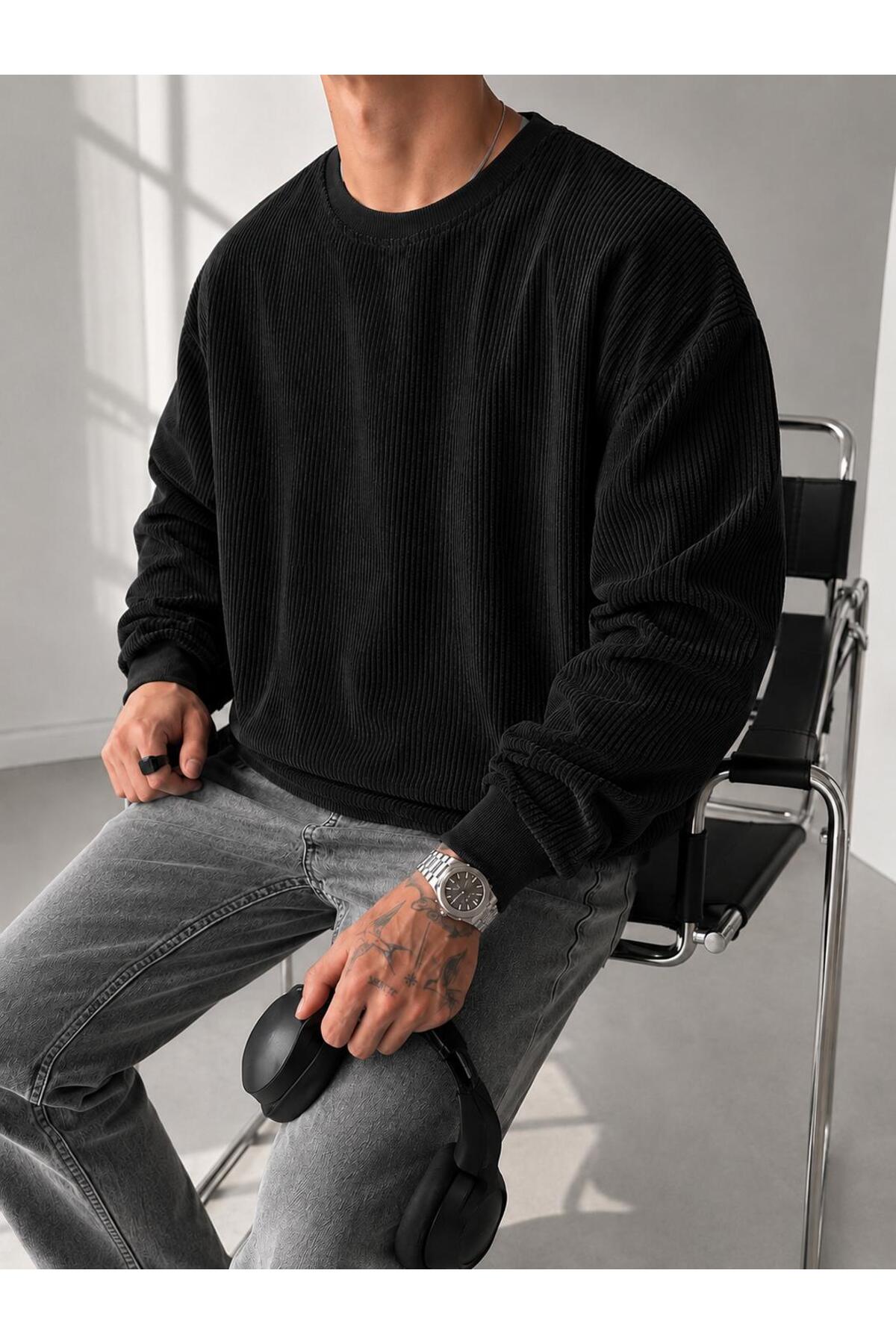 North London Erkek Fitilli Kadife Sweatshirt görsel 3