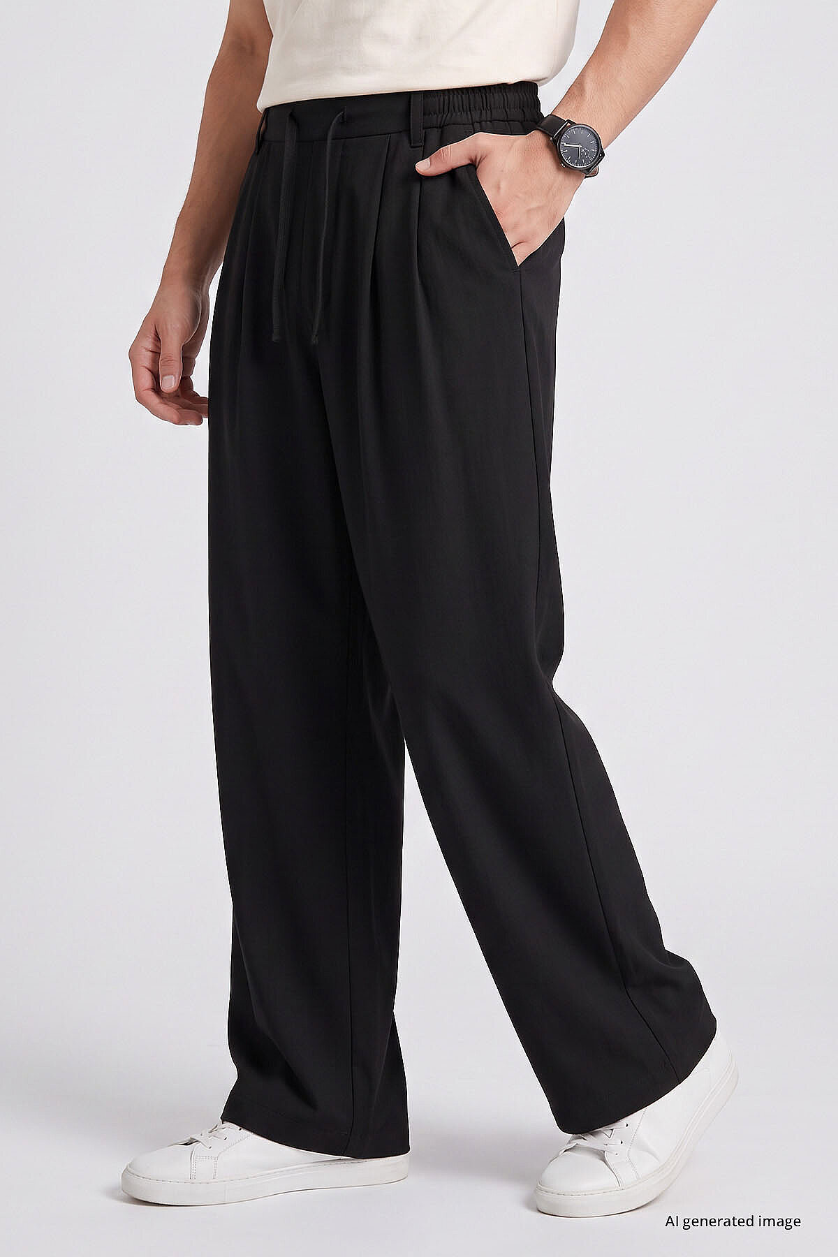 TOMMY LIFE Siyah Pileli Dokuma Palazzo Erkek Pantolon - 82201 görsel 3