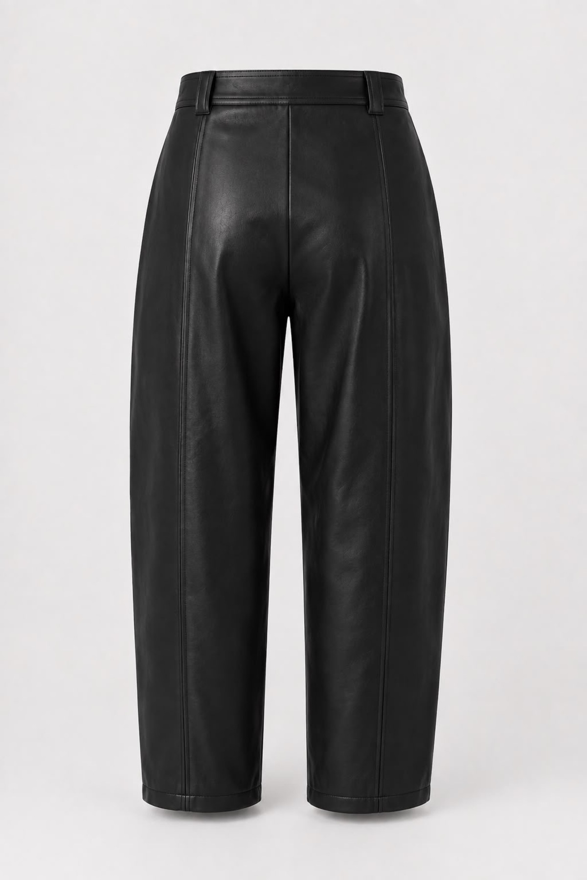 Grenj Fashion Siyah Yüksek Bel Barrel Boru Paça Suni Deri Pantolon görsel 8
