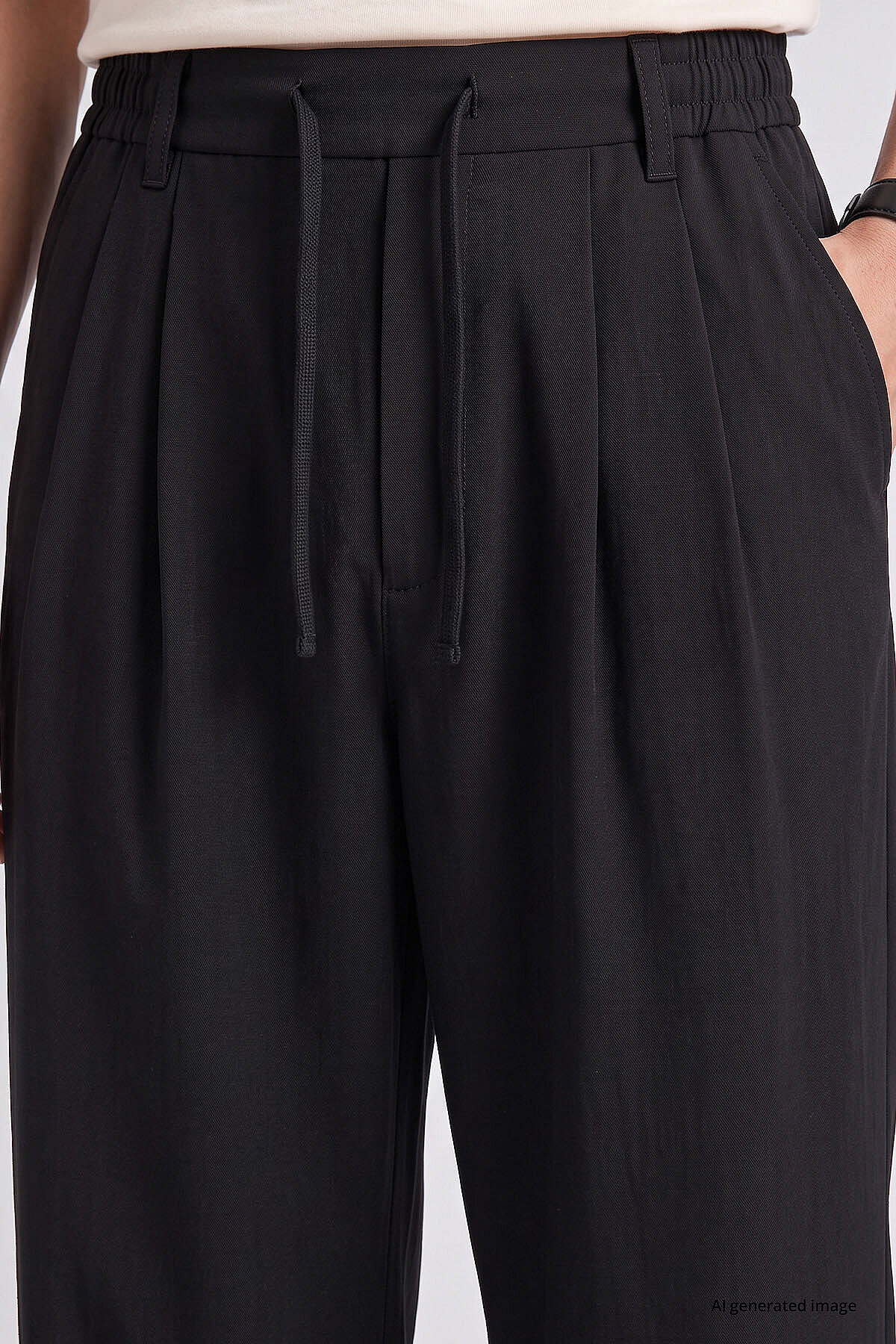 TOMMY LIFE Siyah Pileli Dokuma Palazzo Erkek Pantolon - 82201 görsel 2