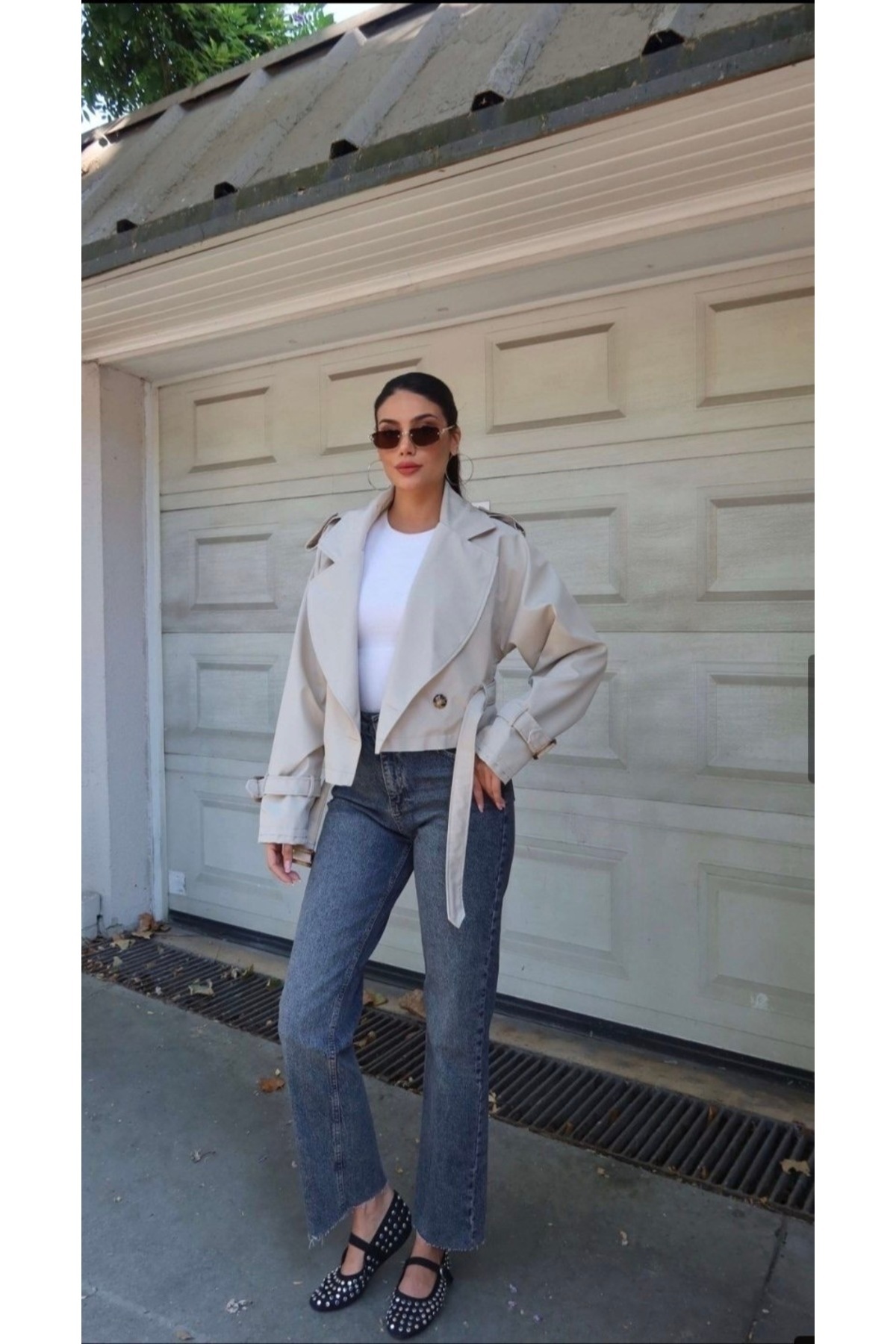 Ekim Store Kruvaze Kuşaklı Düğmeli Crop Trenç Ceket görsel 3