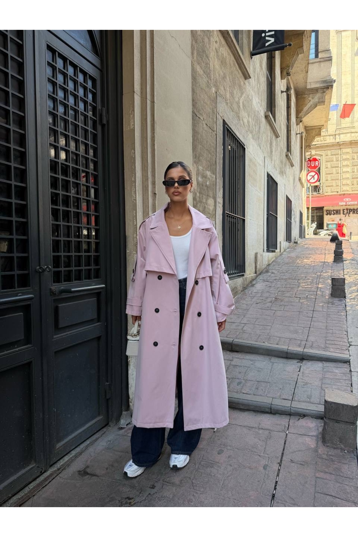 Ekim Store Oversize Pelerinli Kuşaklı Uzun Trençkot görsel 6