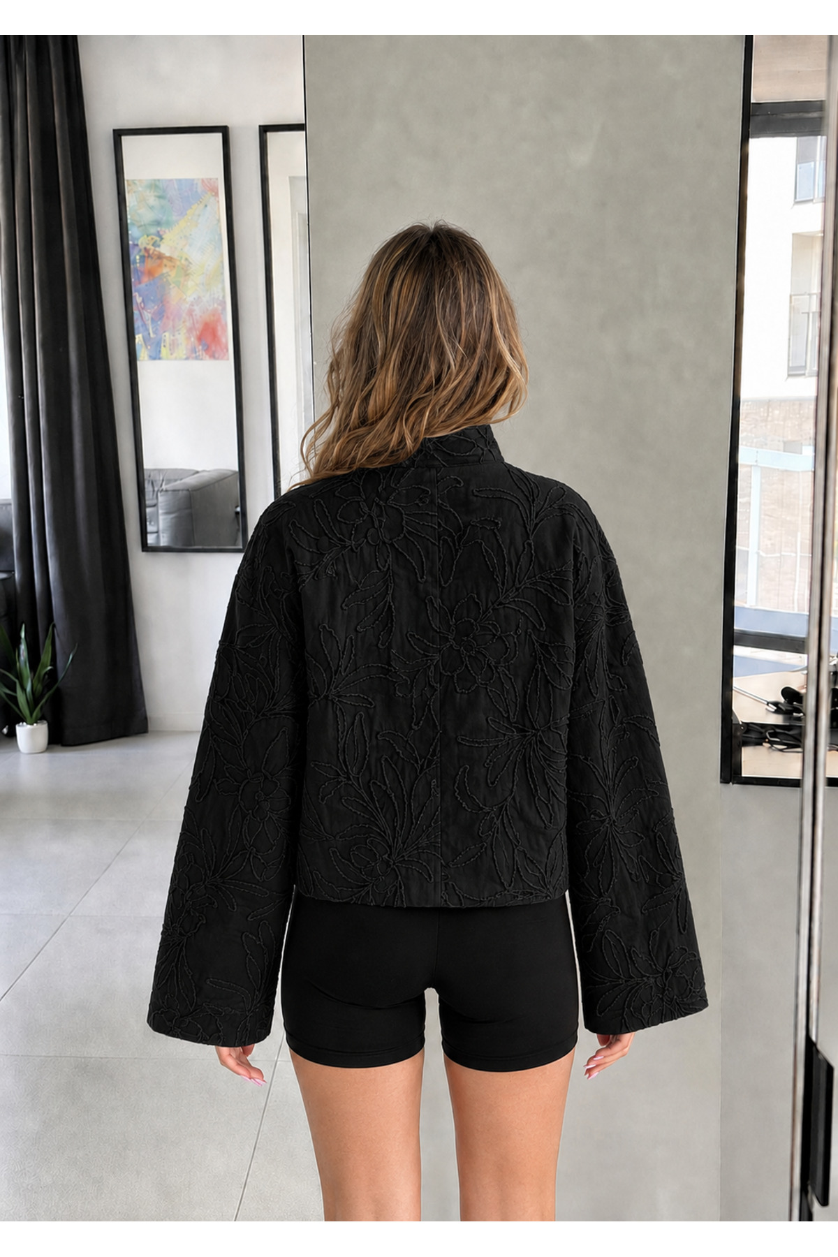 Ekim Store Çiçek Nakışlı Çıtçıtlı Bomber Ceket görsel 3