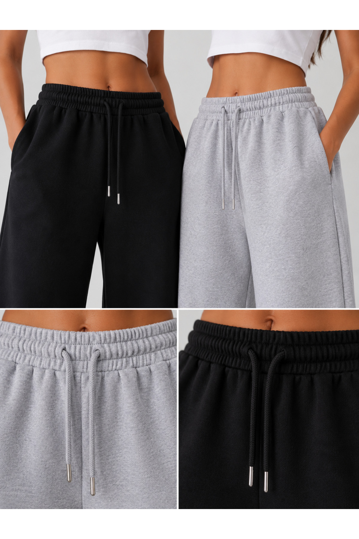 yx yustex sport 2 Adet Eşofman Altı (Siyah ve Gri) Oversize Bol Paça Nefes Alan Kumaş görsel 5