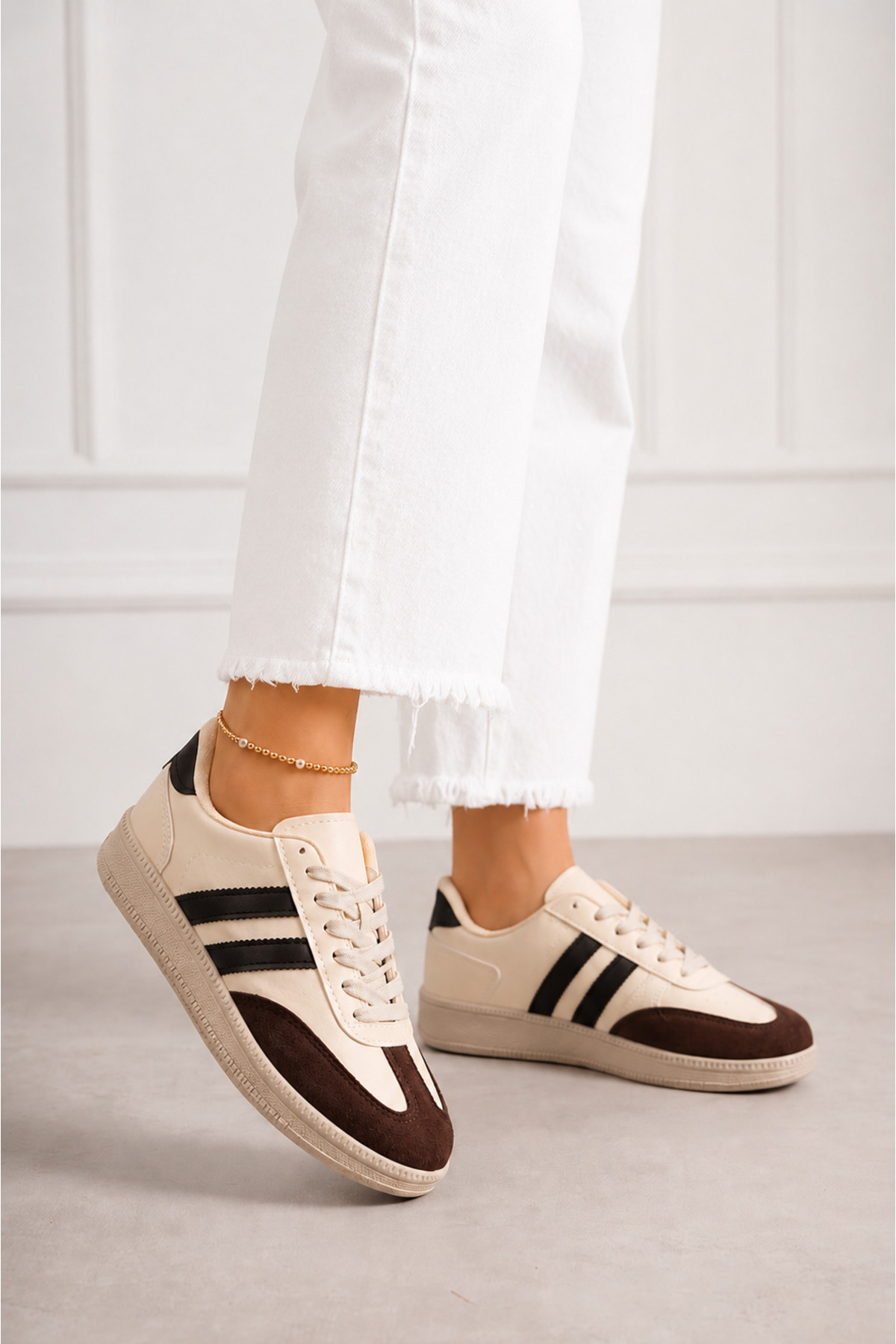 eformoda by emre yılmaz Bej Kahve Unisex Kadın Erkek Şeritli Rahat Taban Günlük Sneaker Spor Ayakkabı Sm03 görsel 2