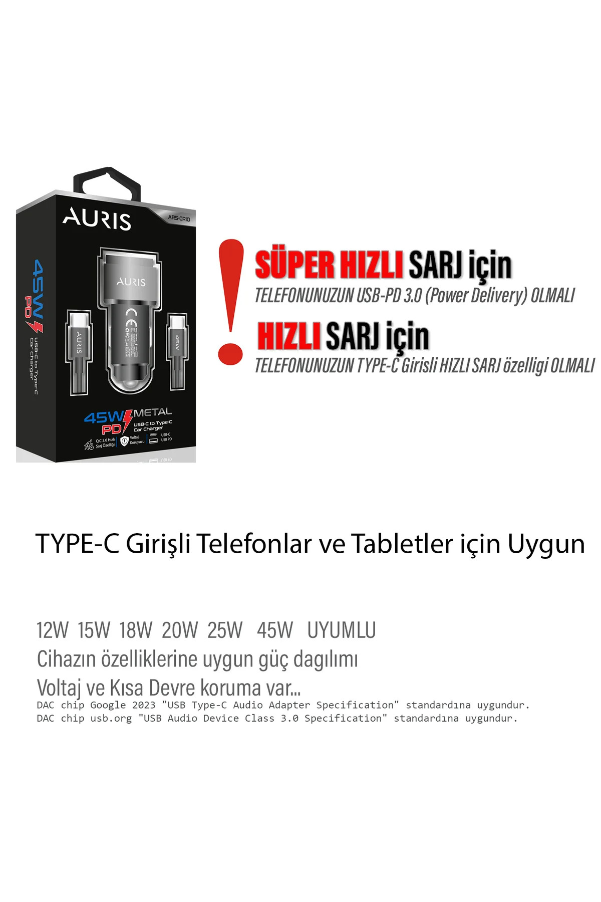 شارژر سریع ۴۵ وات خودرو Type C برای گوشی‌های سامسونگ و آیفون با کابل