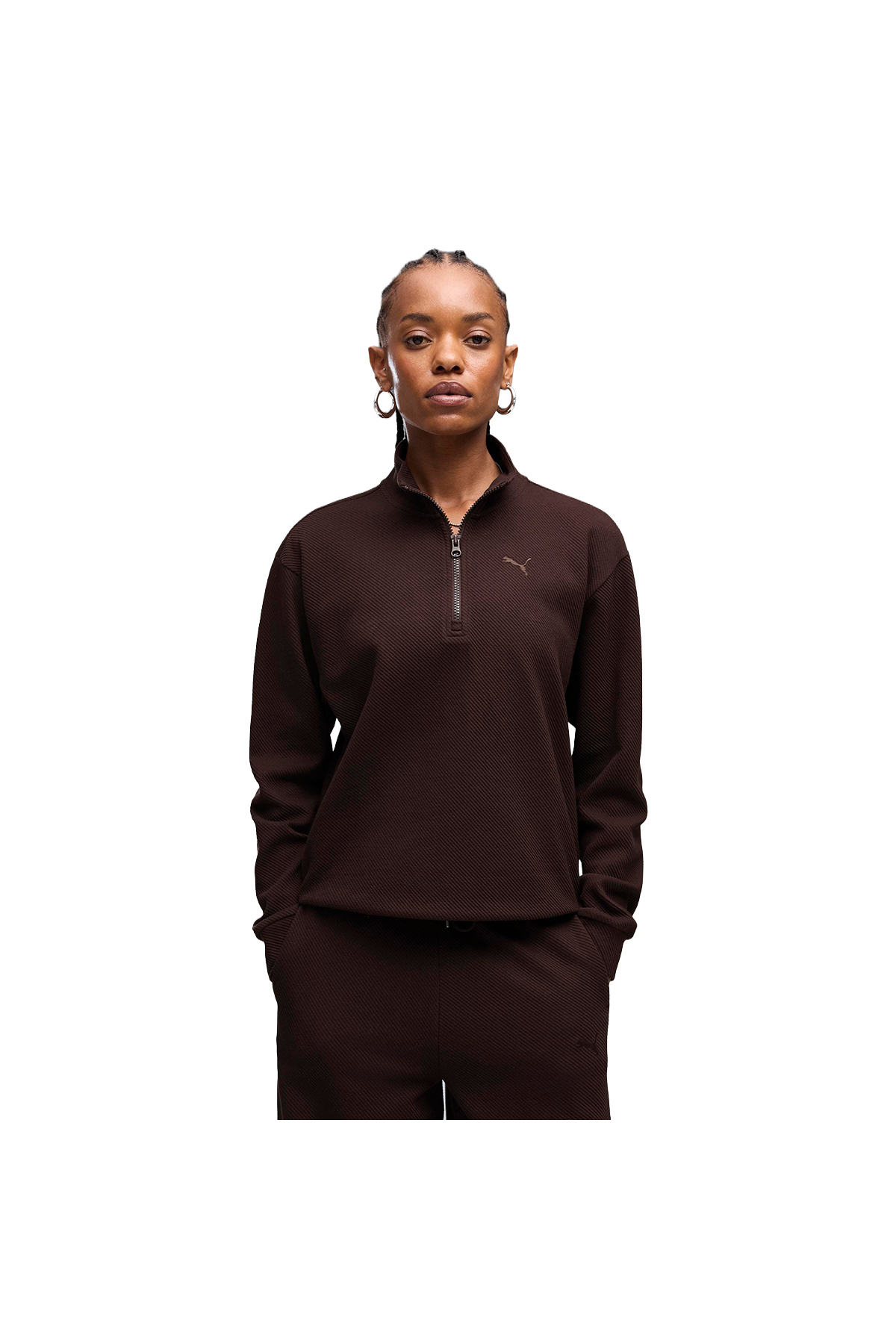 Puma Essentials Elevated Half-Zip Kadın Kahverengi Günlük Stil Sweatshirt 69401633