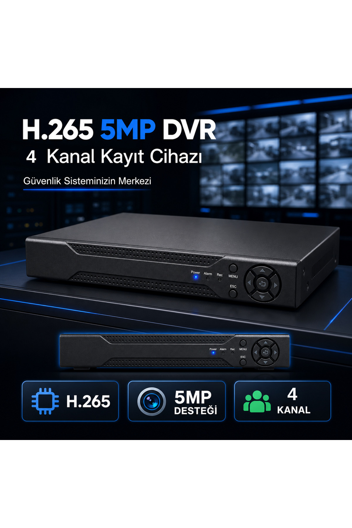 H.265 5MP 4 Kanal DVR Güvenlik Kamerası Kayıt Cihazı