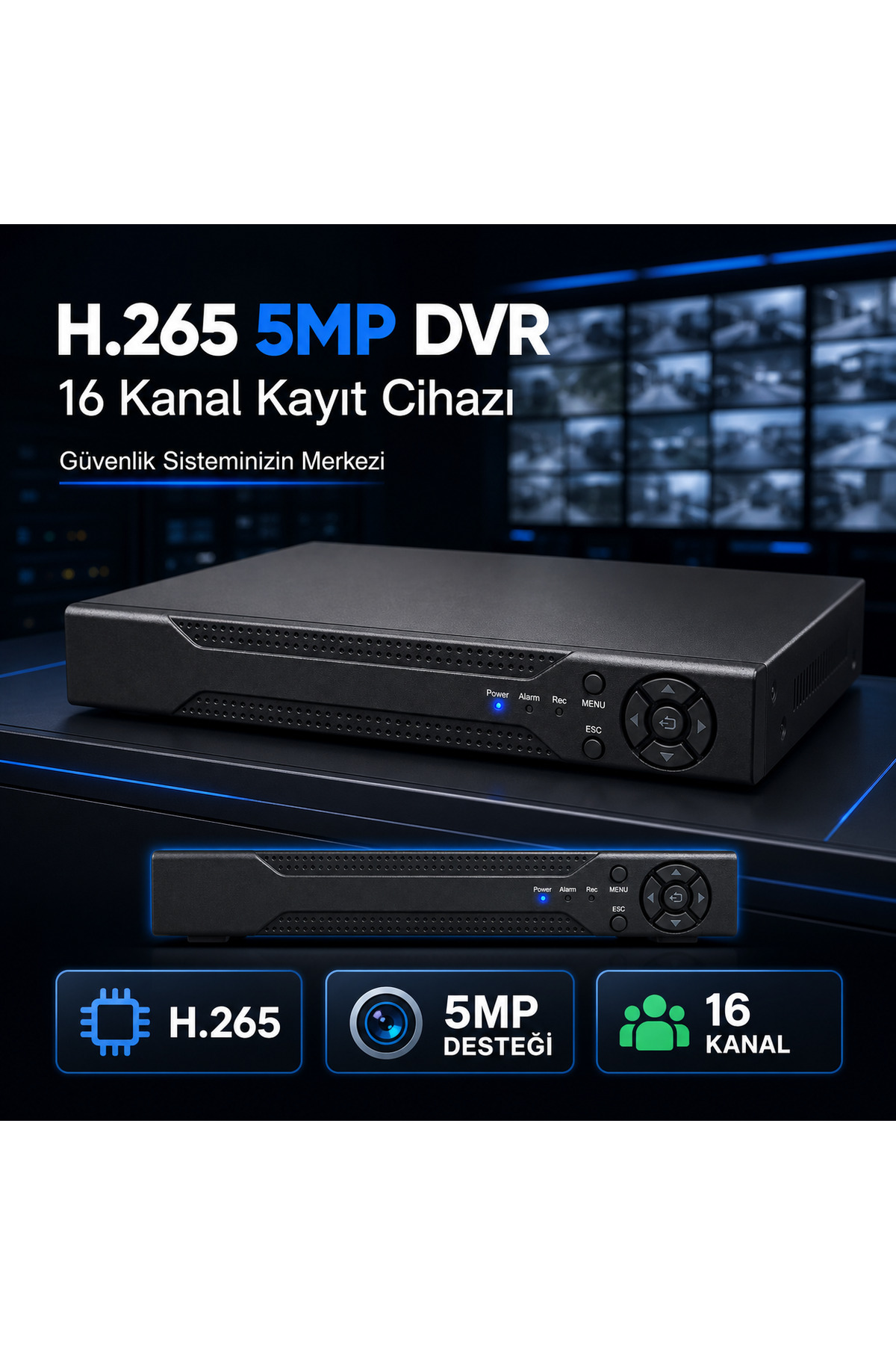 H.265 5MP 16 Kanal DVR Güvenlik Kamerası Kayıt Cihazı