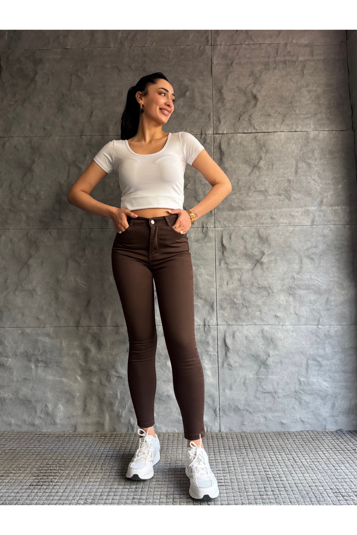 FULL LİKRALI ESNEK YÜKSEK BEL SKINNY JEAN — قهوه‌ای 1233 — تصویر 3 از 7