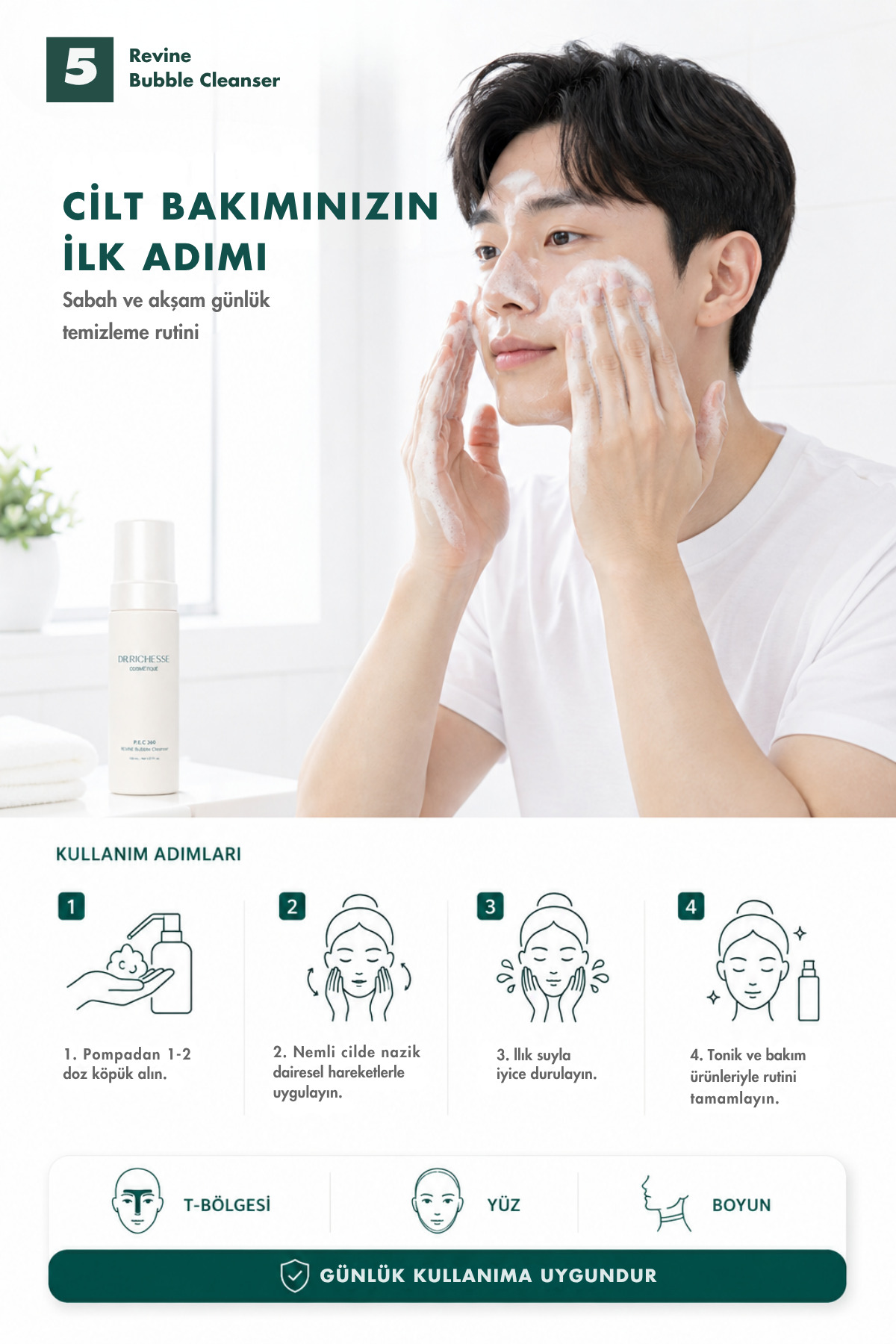 PDRN & Seramid İçeren Yüz Temizleme Köpüğü 150 ml | P.E.C 360 Revine Bubble Cleanser — Dr.Richesse001 — تصویر 6 از 8