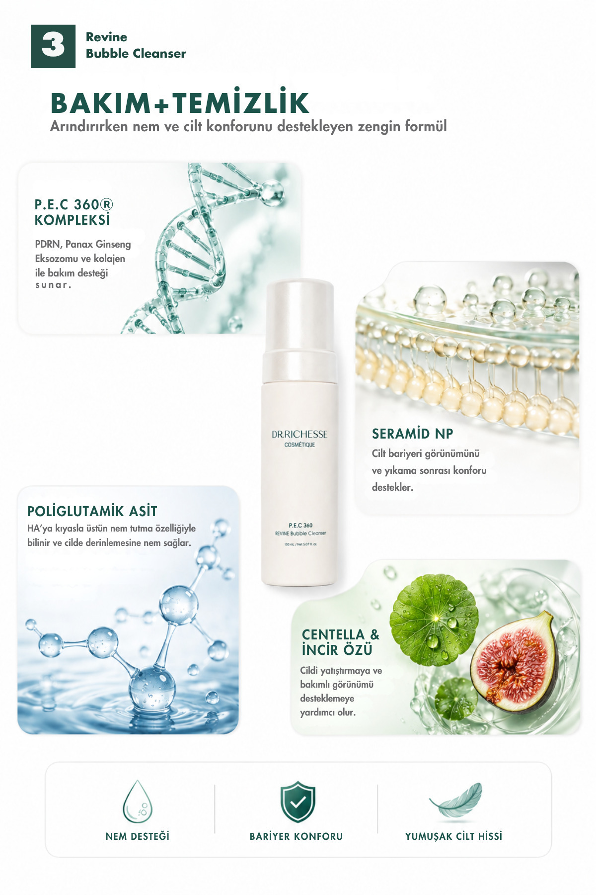 PDRN & Seramid İçeren Yüz Temizleme Köpüğü 150 ml | P.E.C 360 Revine Bubble Cleanser — Dr.Richesse001 — تصویر 4 از 8