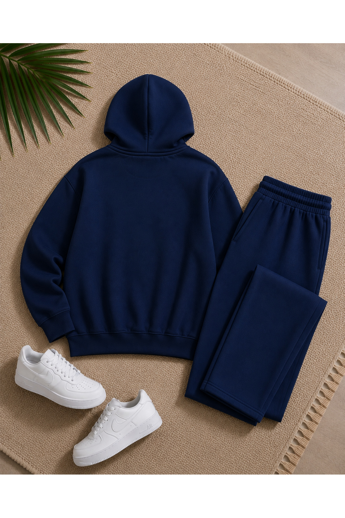 Erkek Chicago 75 Baskılı Eşofman Takımı / Kapüşonlu Kanguru Cepli Sweatshirt ve Düz Paça Alt — سرمه‌ای CKTK260805 — تصویر 2 از 4