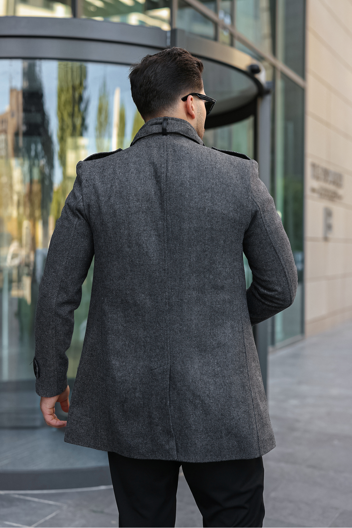 Erkek Slim Kalıp Kaşe Kaban — رنگارنگ 421 — تصویر 4 از 5