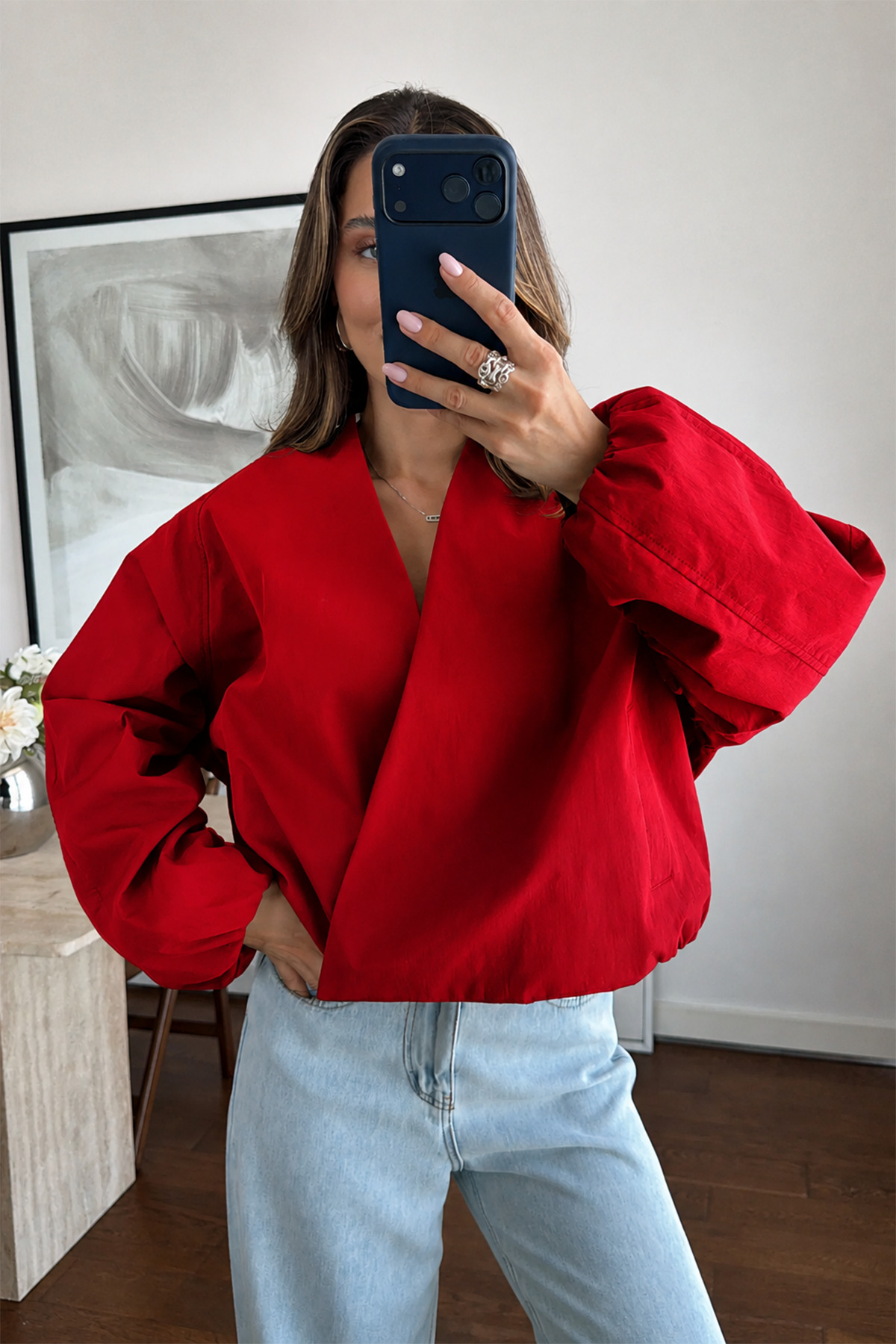 NET OF NOT Yeni Sezon Kırmızı Oversize Kruvaze Trençkot Ceket görsel 2