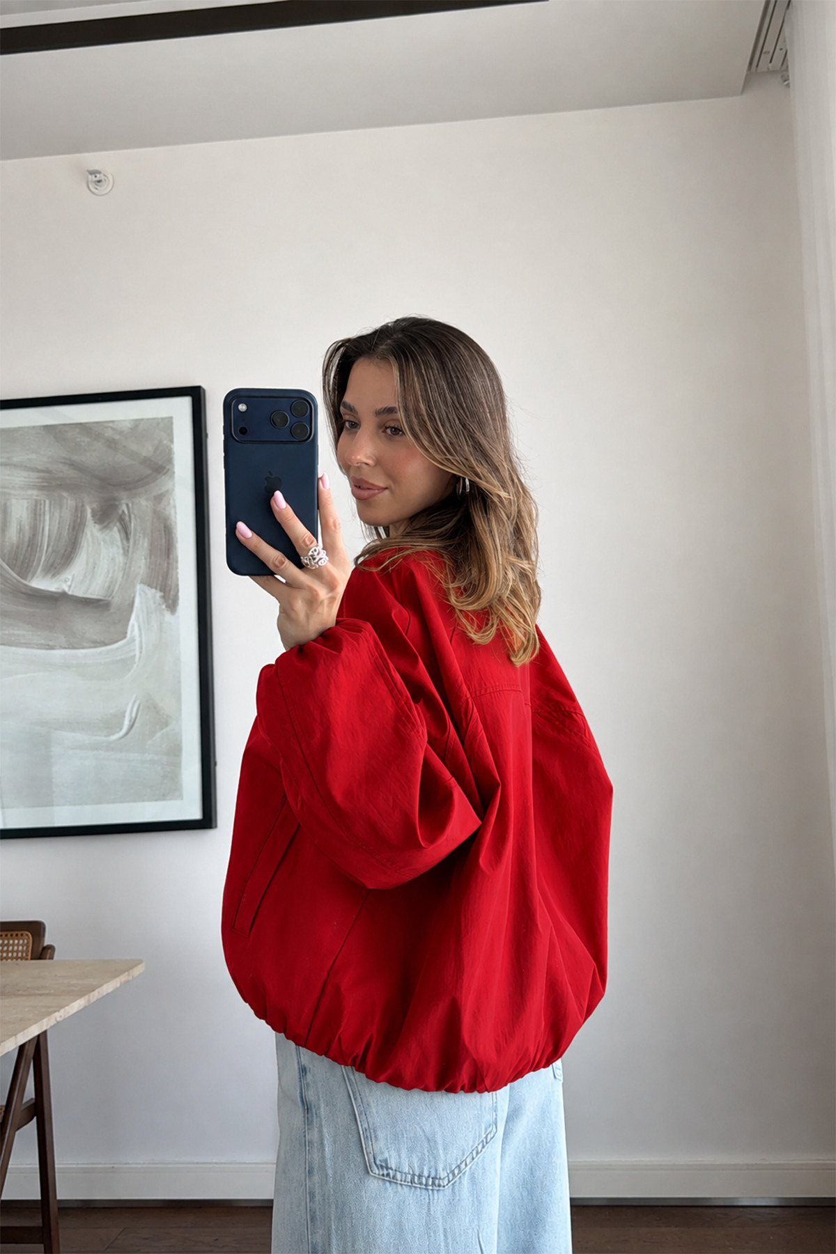 NET OF NOT Yeni Sezon Kırmızı Oversize Kruvaze Trençkot Ceket görsel 3