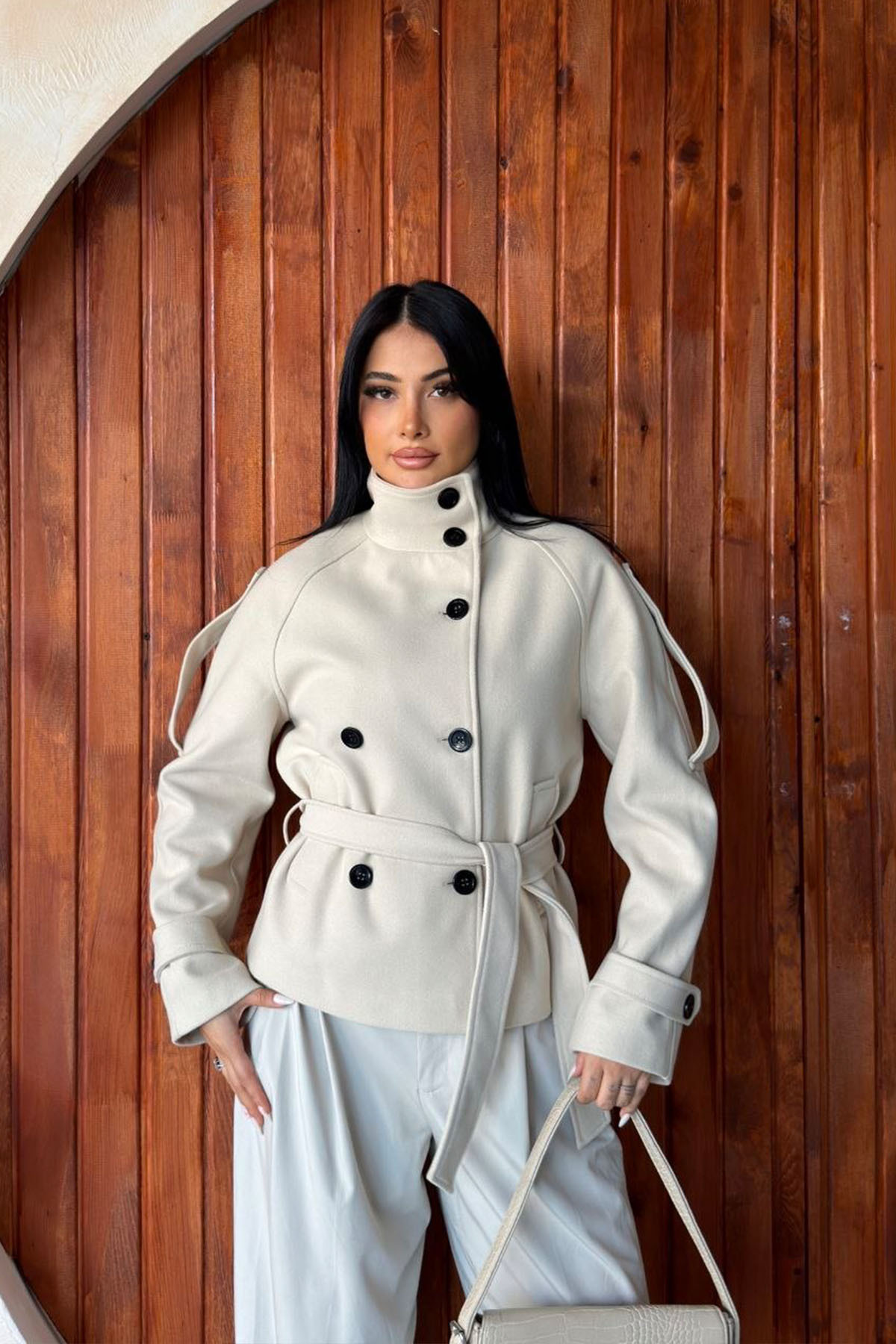 Moderk Dik Yaka Kaşe Astarlı Kaban görsel 5
