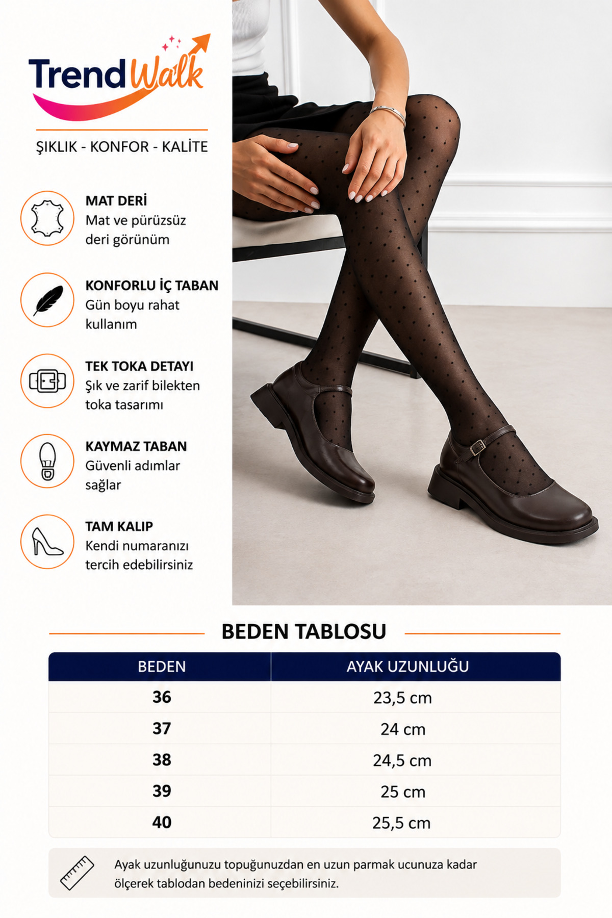 TrendWalk Kadın Kahverengi Mary Jane Bilekten Tokalı Kalın Tabanlı Günlük Kolej Ayakkabısı görsel 4