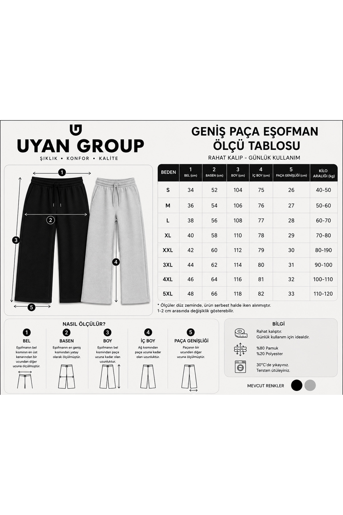 yx yustex sport 2 Adet Unisex (Siyah ve Gri) Eşofman Altı Bol Paça Oversize Salaş Modeldir görsel 5
