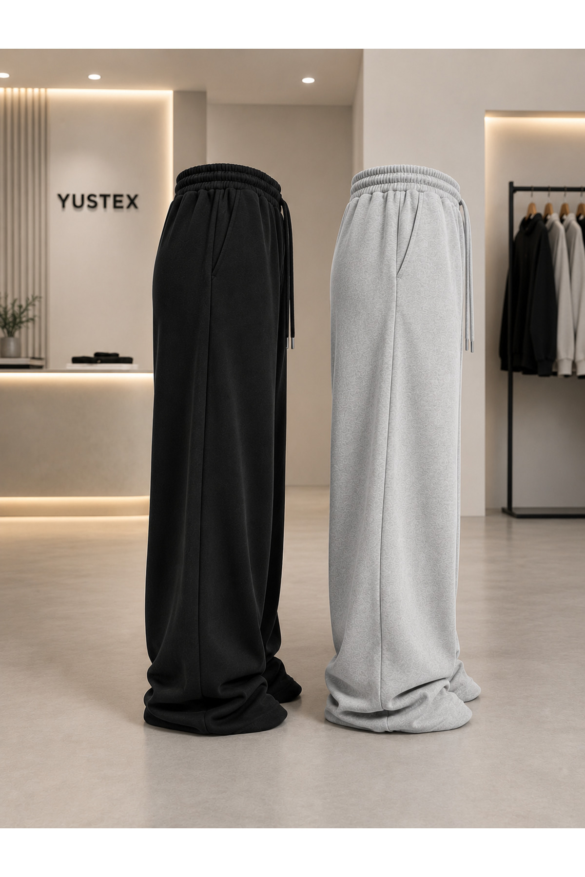 yx yustex sport 2 Adet Unisex (Siyah ve Gri) Eşofman Altı Bol Paça Oversize Salaş Modeldir görsel 2