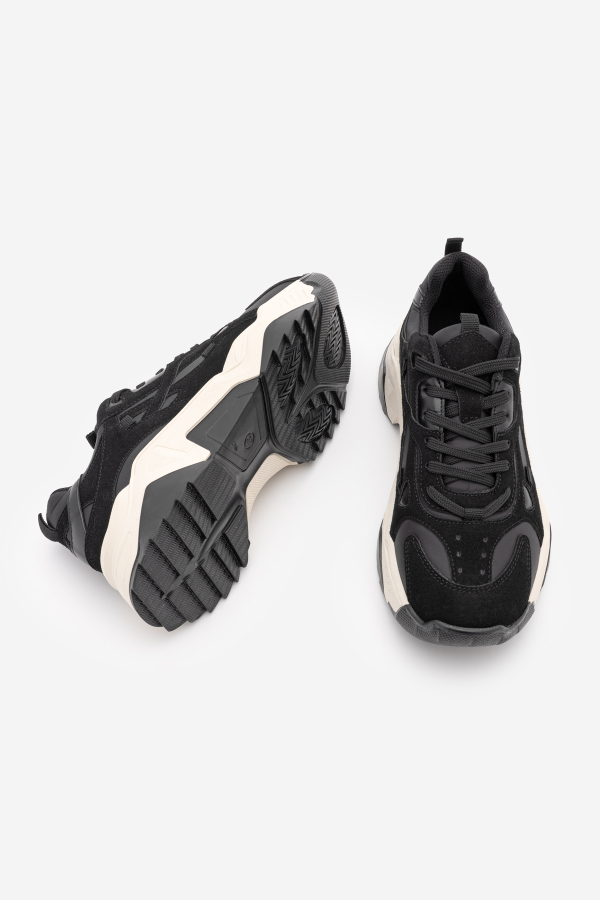 Marjin Kadın Sneaker Kalın Taban Bağcıklı Spor Ayakkabı Pizen Siyah görsel 7