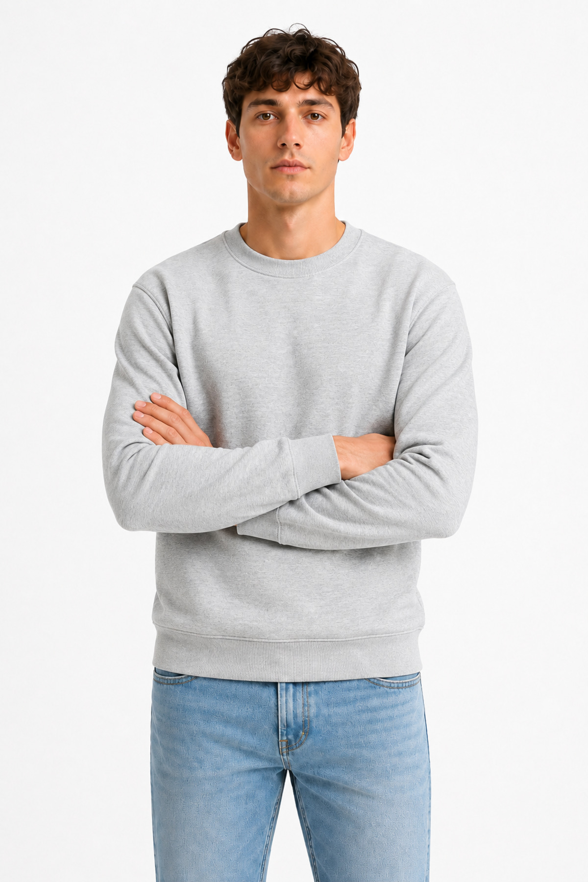 Unisex Gri Bisiklet Yaka Basic Sweatshirt Regular Fit Uzun Kollu Gri · Fotoğraf 6