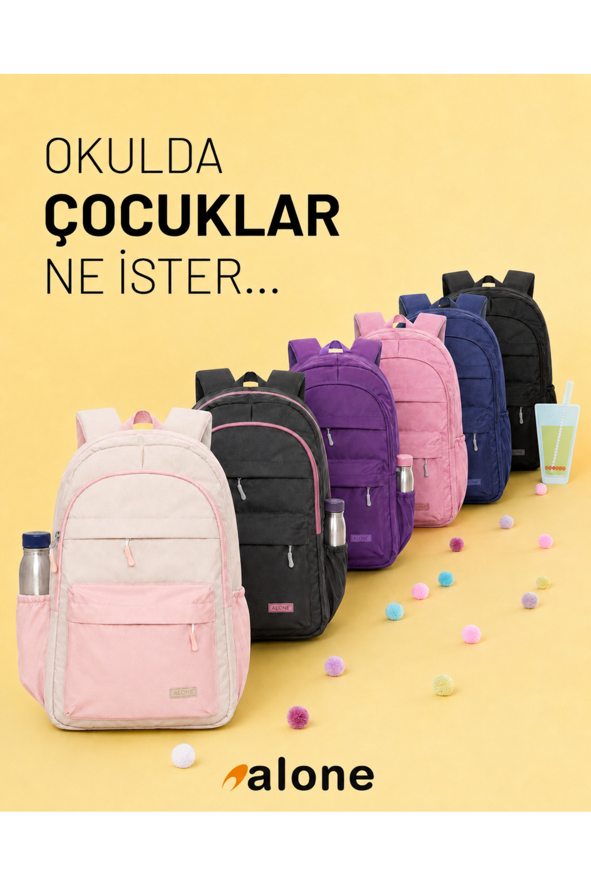 Alone Gri Ortaokul Lise Okul Sırt Çantası 15.6 Laptop Bölmeli 9105 Günlük Sırt Çantası görsel 7