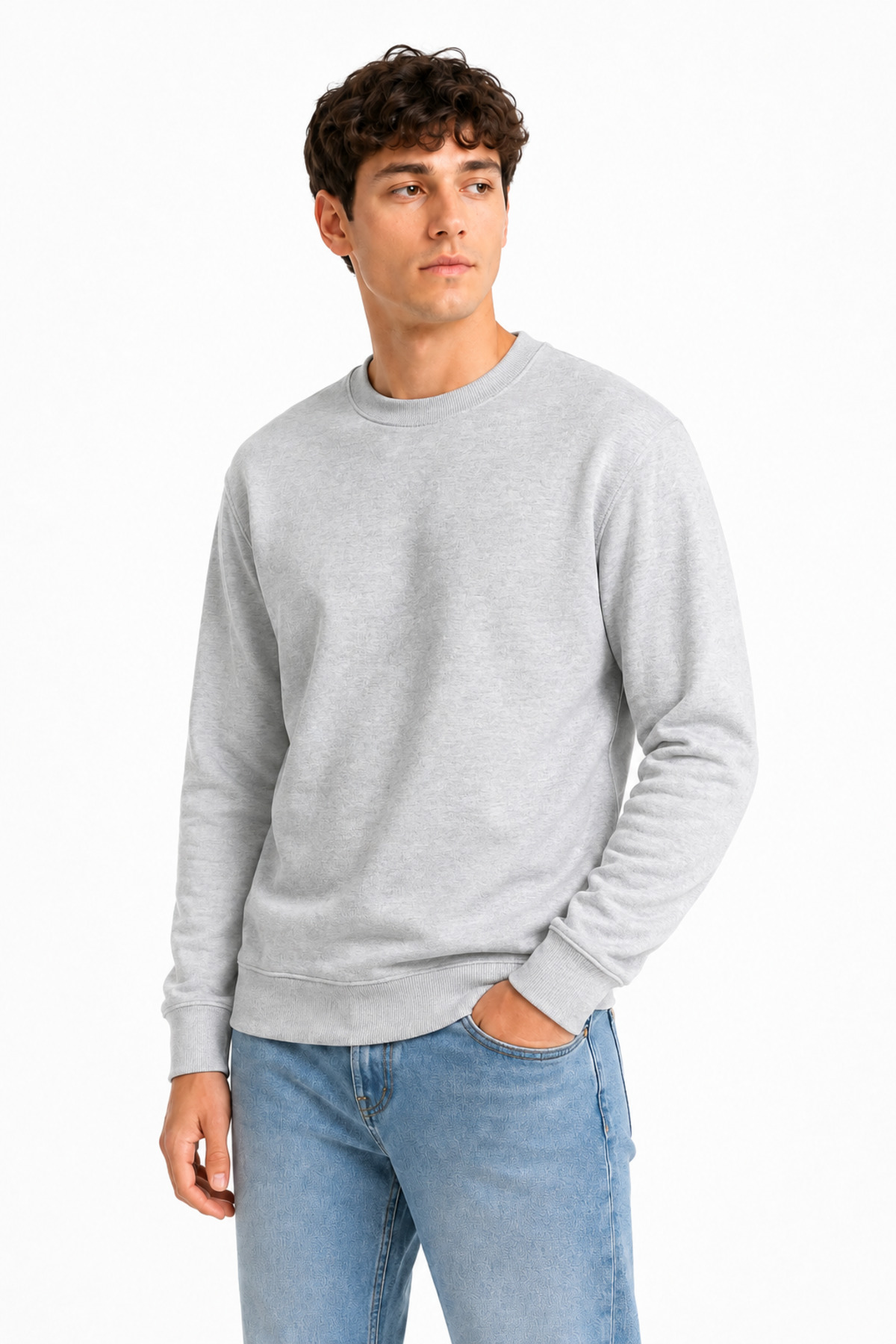 Unisex Gri Bisiklet Yaka Basic Sweatshirt Regular Fit Uzun Kollu Gri