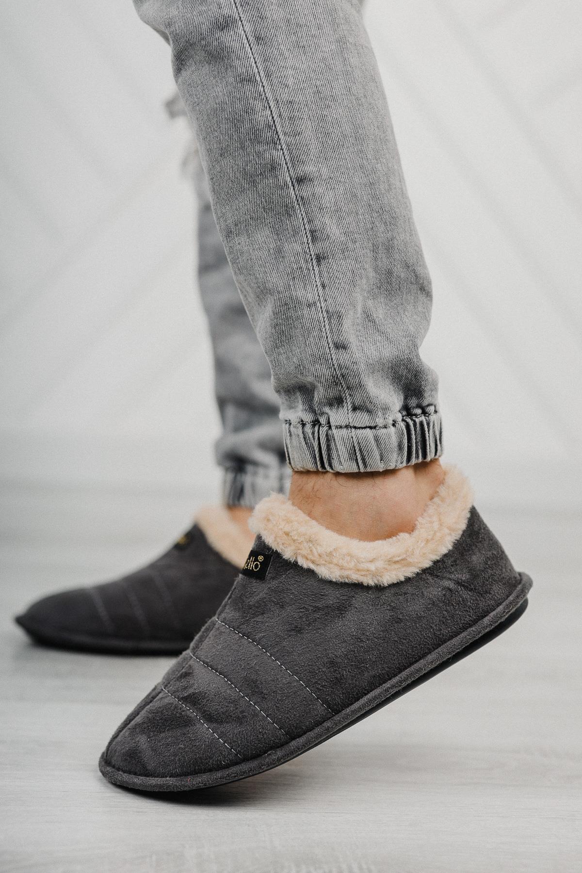 Moda Frato STL-01 Unisex Panduf Ev Ayakkabısı Kadın Erkek Ev Botu İçi Yünlü Sıcak Tutar görsel 4