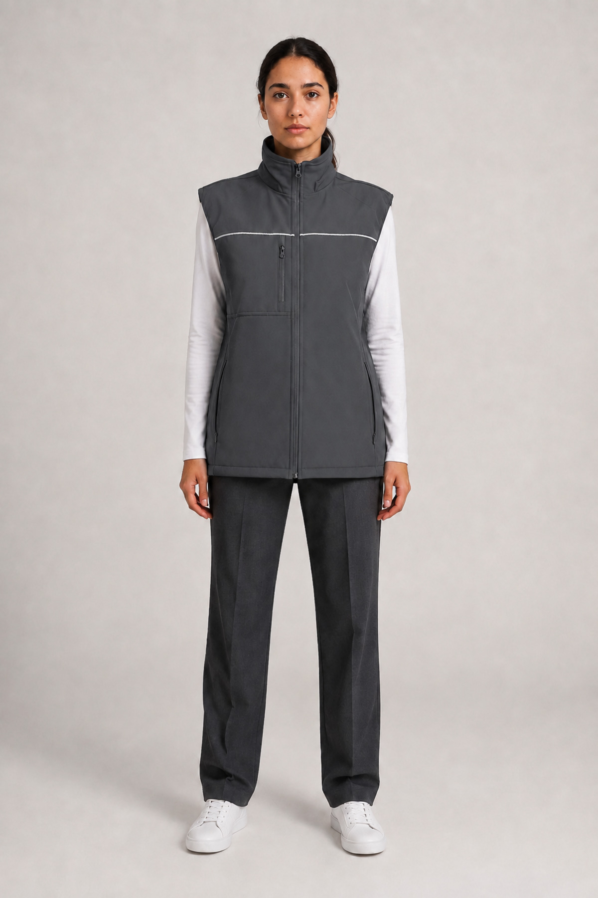 Reflektif Şeritli Su Geçirmez Unisex Softshell Yelek – Gri Gri