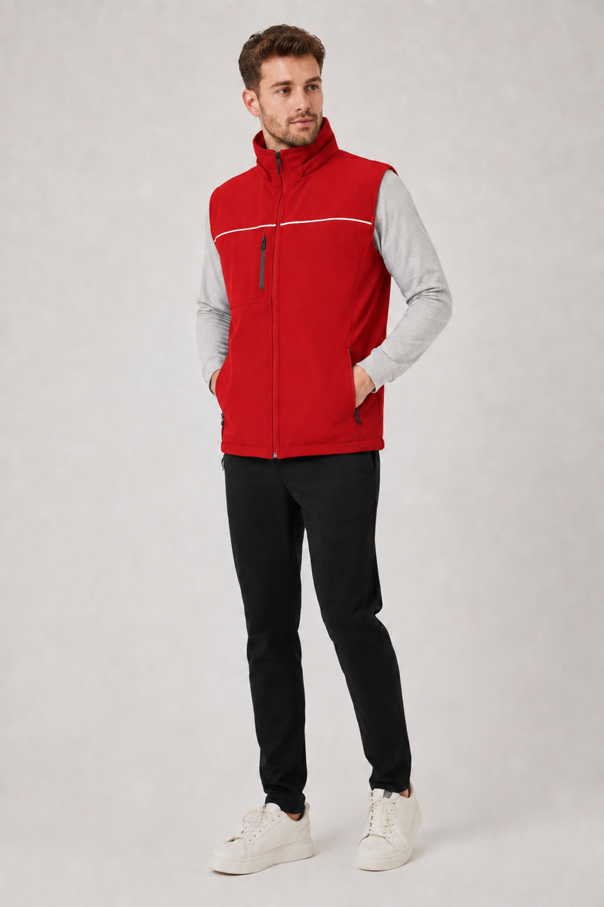 Su Geçirmez Reflektör Şeritli Unisex Kırmızı Softshell İş Yeleği Kırmızı · Fotoğraf 4