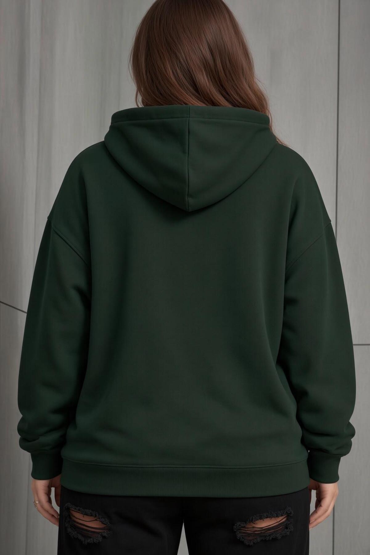 Oksit Bery Kadın Büyük Beden Battal Basic Kapüşonlu İki İplik Pamuklu Sweatshirt Rahat Kesim Unisex Sevgil görsel 2