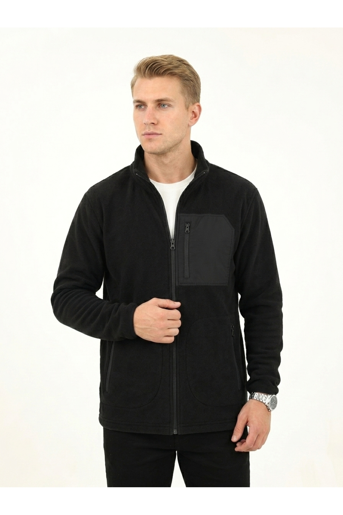 UĞURLU CLOTHING Erkek Fermuarlı 3 Cepli Polar Ceket Rahat Giyim görsel 2