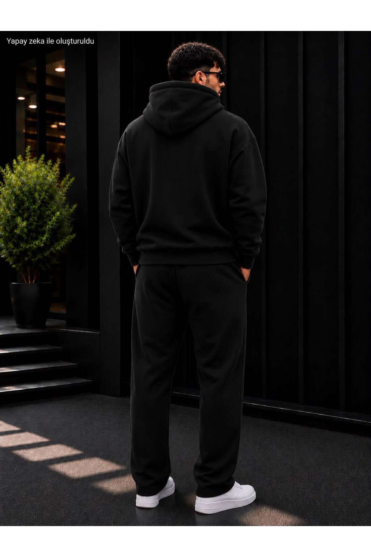 Erkek Brooklyn New York Baskılı Siyah Oversize Kapüşonlu Eşofman Takımı — مشکی Broklyn — تصویر 2 از 4