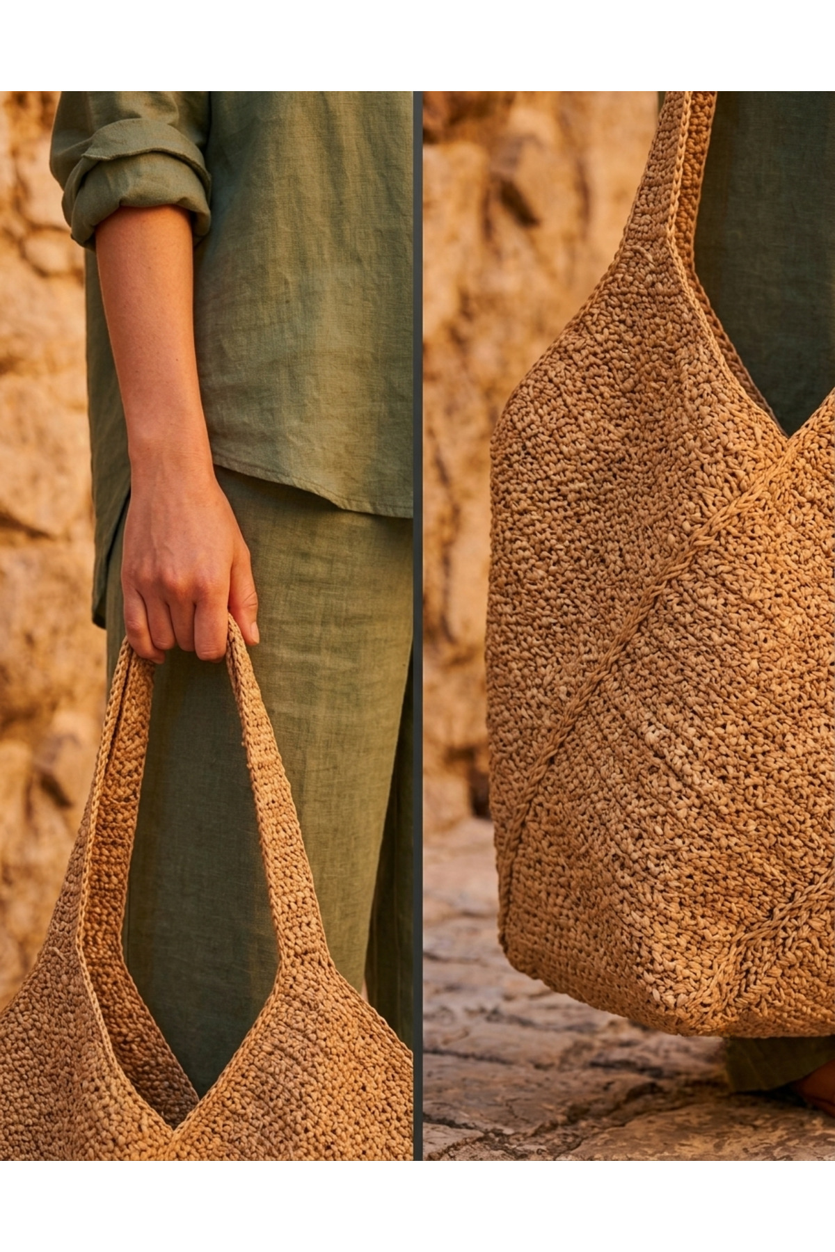 BY HATİCE DOĞAN V Model Wicker Bag görsel 3