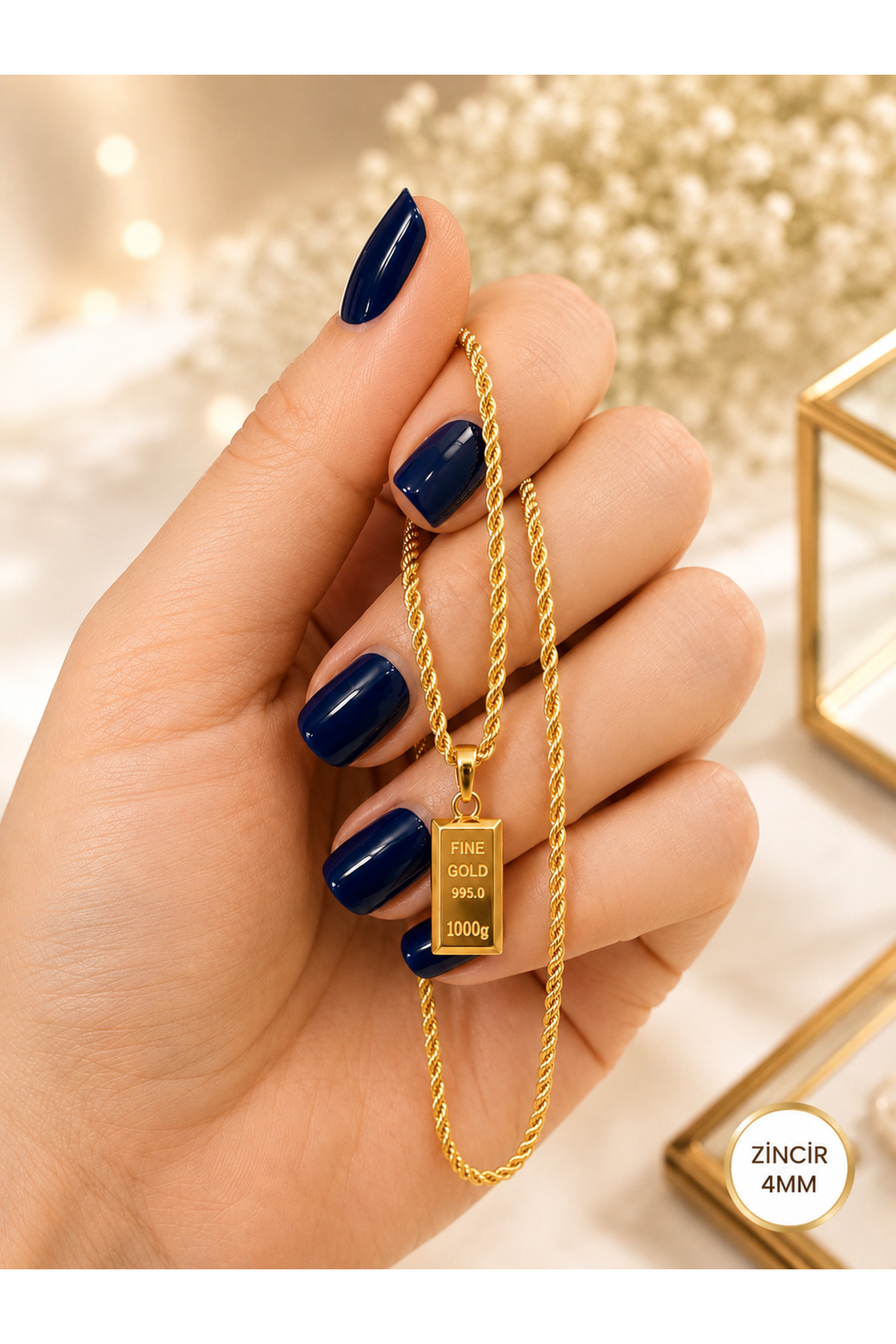 CAXBERN Altın Kaplama Burgu Zincir Gold Külçe Altın Kolye