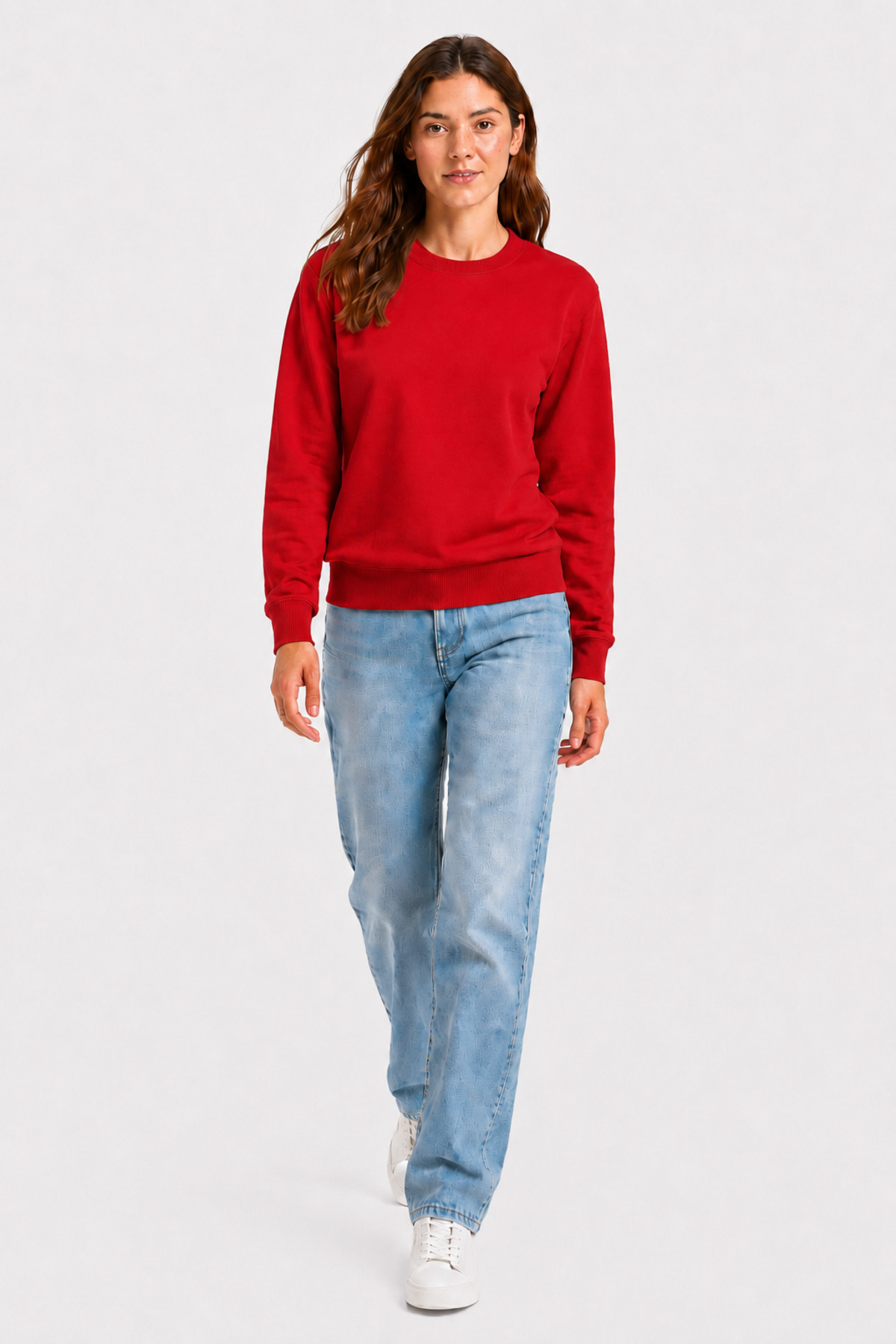 Unisex Kırmızı Bisiklet Yaka Uzun Kollu Basic Sweatshirt Kırmızı · Fotoğraf 6