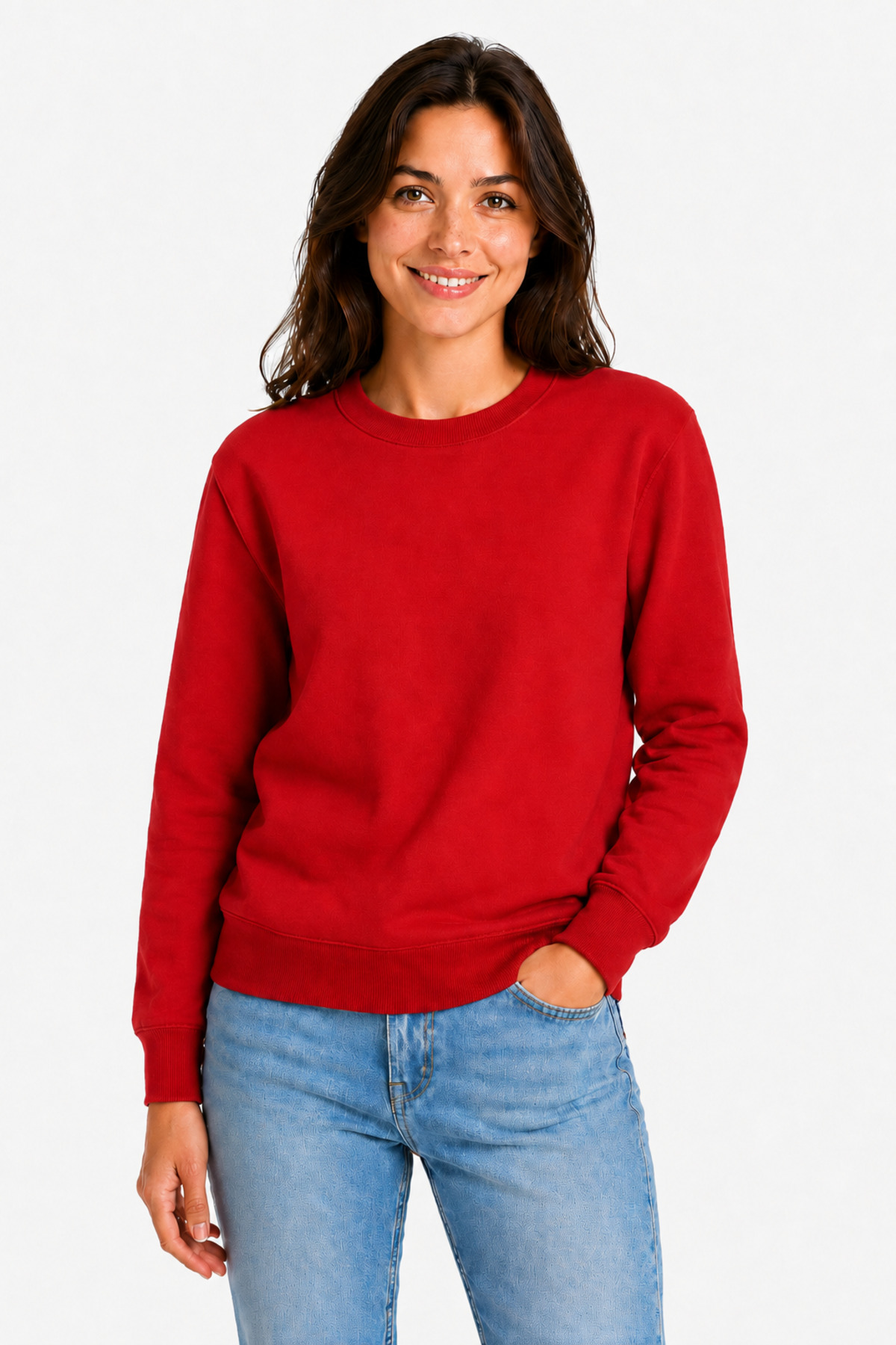 Unisex Kırmızı Bisiklet Yaka Uzun Kollu Basic Sweatshirt Kırmızı · Fotoğraf 8