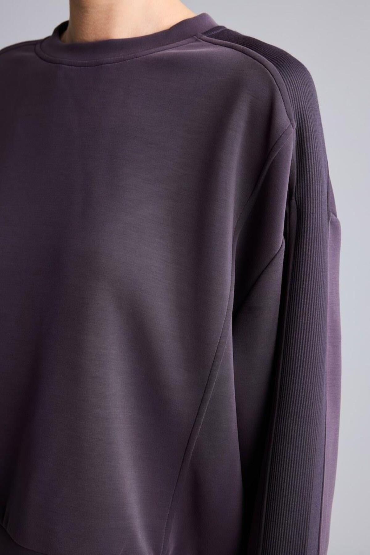 DeFacto Ultra Yumuşak Oversize Bisiklet Yaka Dikiş Detaylı Modal Sporcu Basic Sweatshirt H4536AX26AU görsel 4