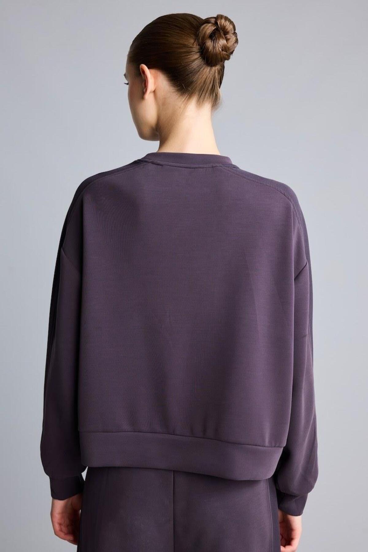 DeFacto Ultra Yumuşak Oversize Bisiklet Yaka Dikiş Detaylı Modal Sporcu Basic Sweatshirt H4536AX26AU görsel 5