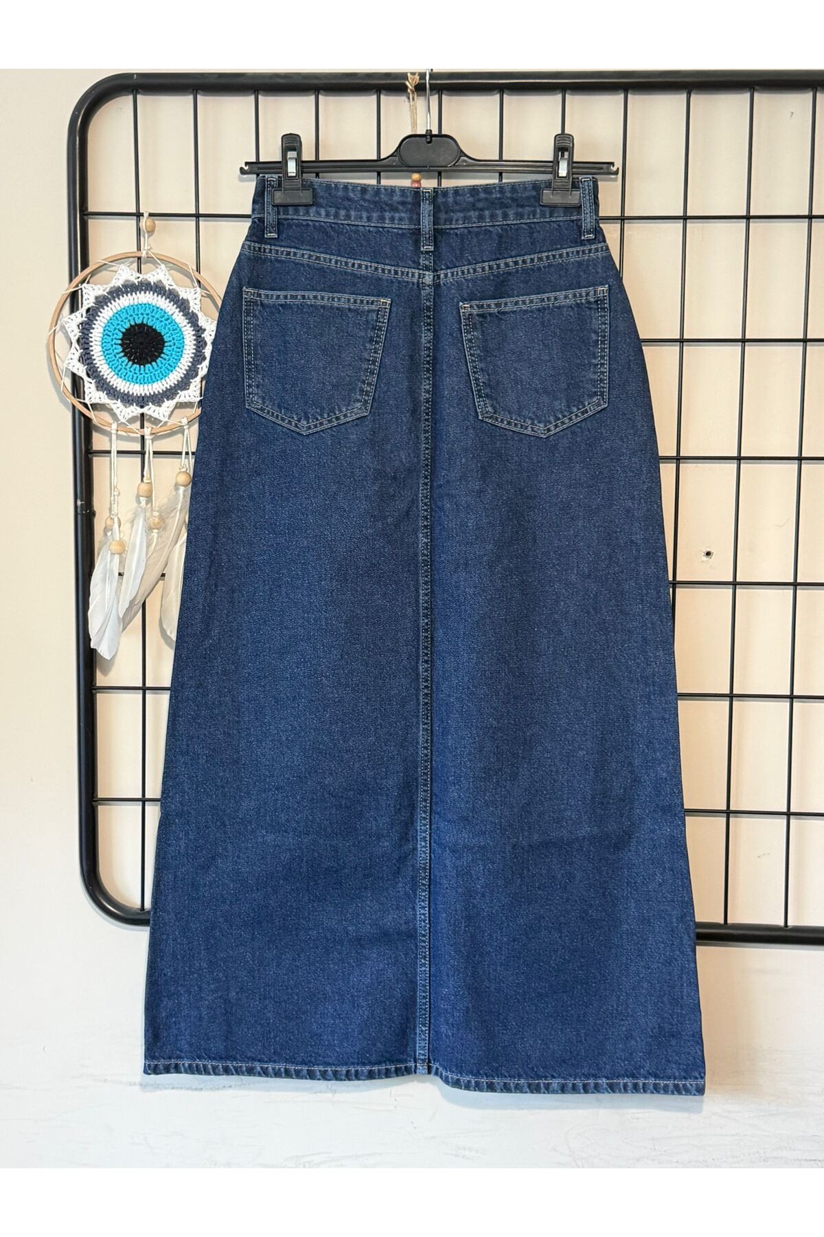 Dema Kadın Yüksek Bel Uzun Boy Denim Etek / Bilek Boy Tesettüre Uygun Denim Etek görsel 8