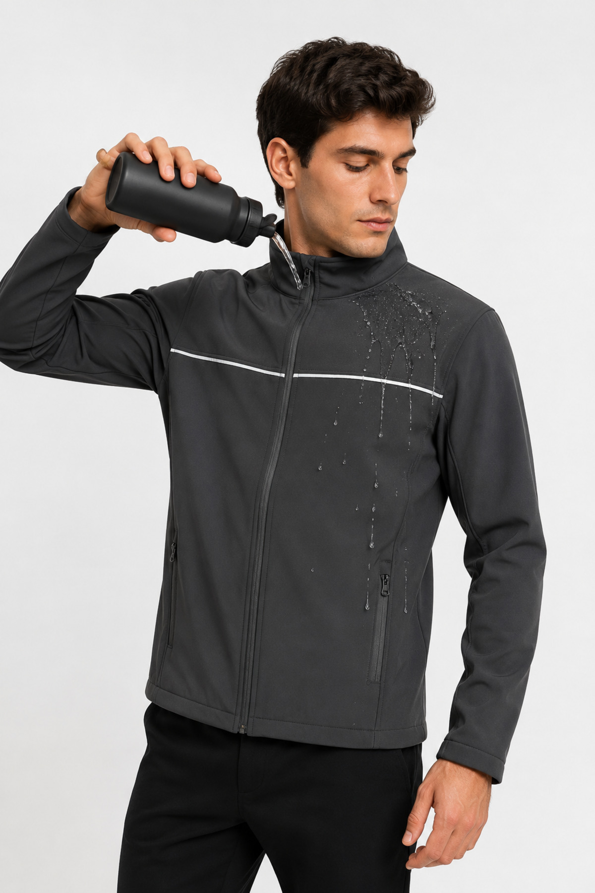 Erkek Gri Reflektör Şeritli Su İtici Fermuarlı Softshell İş Ceketi Gri · Fotoğraf 5